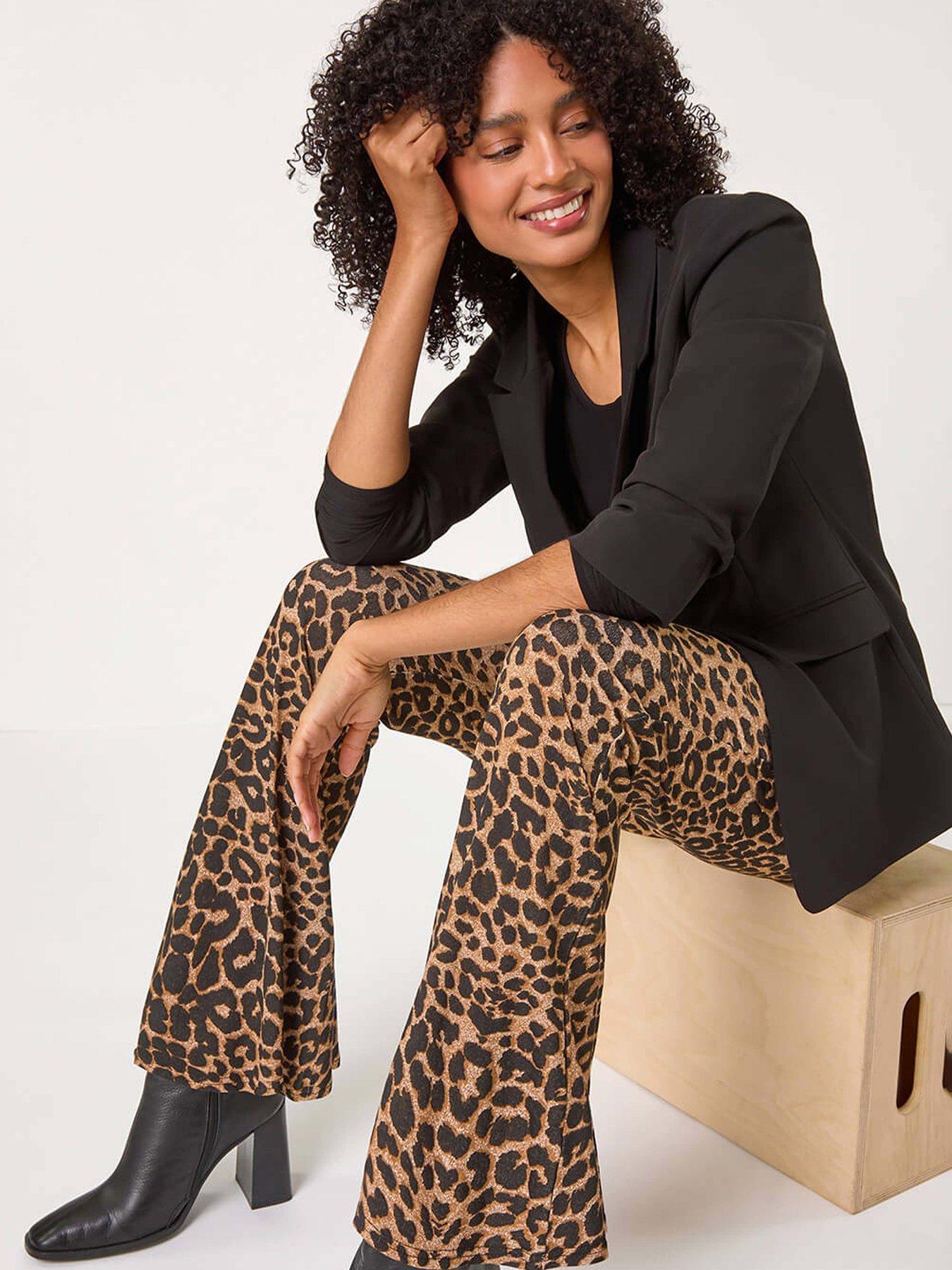 Image 4 of 5 of Roman Animal Print Flare Stretch Trouser - Natural
