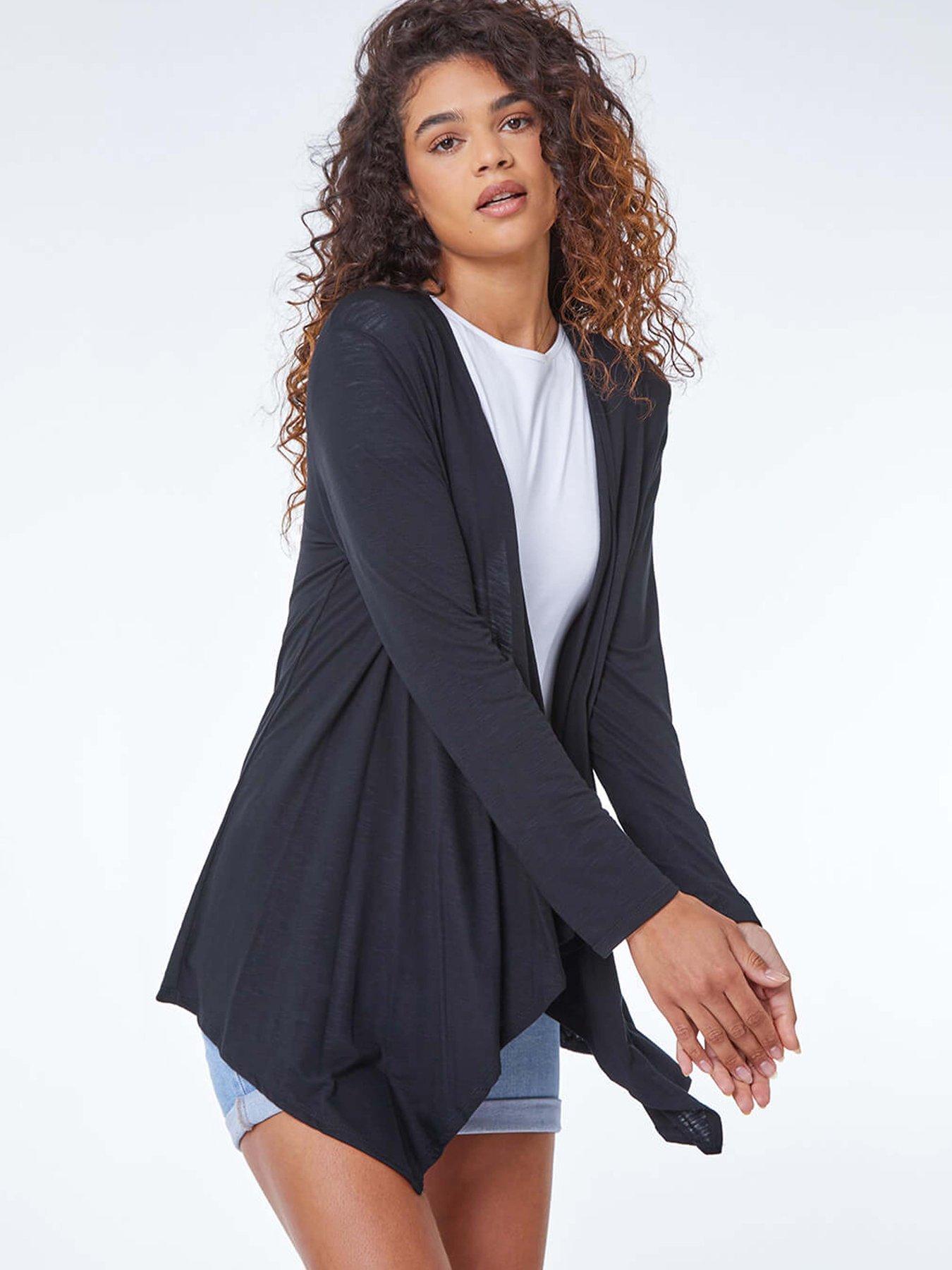Roman Waterfall Front Jersey Cardigan - Black