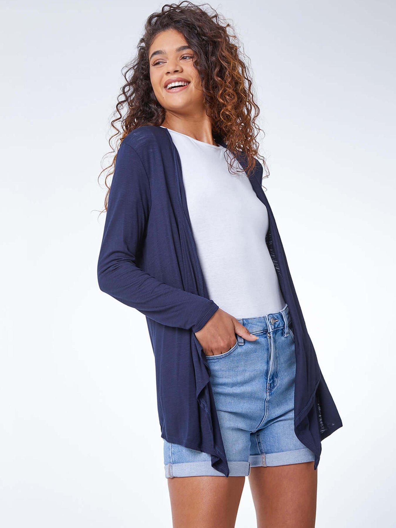 Roman Waterfall Front Jersey Cardigan - Navy