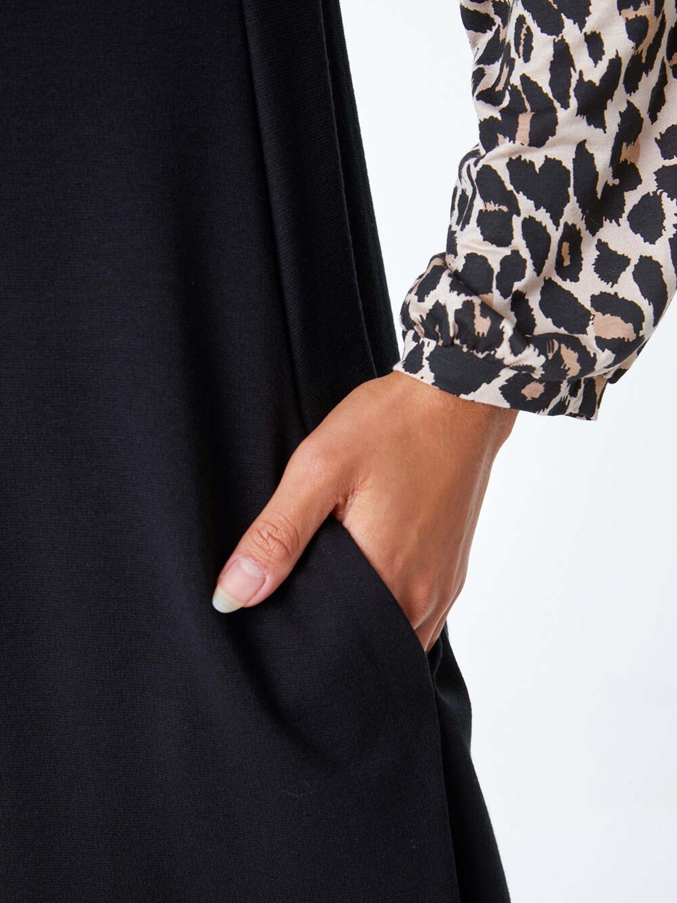 roman-contrast-leopard-print-swing-dress-blackdetail