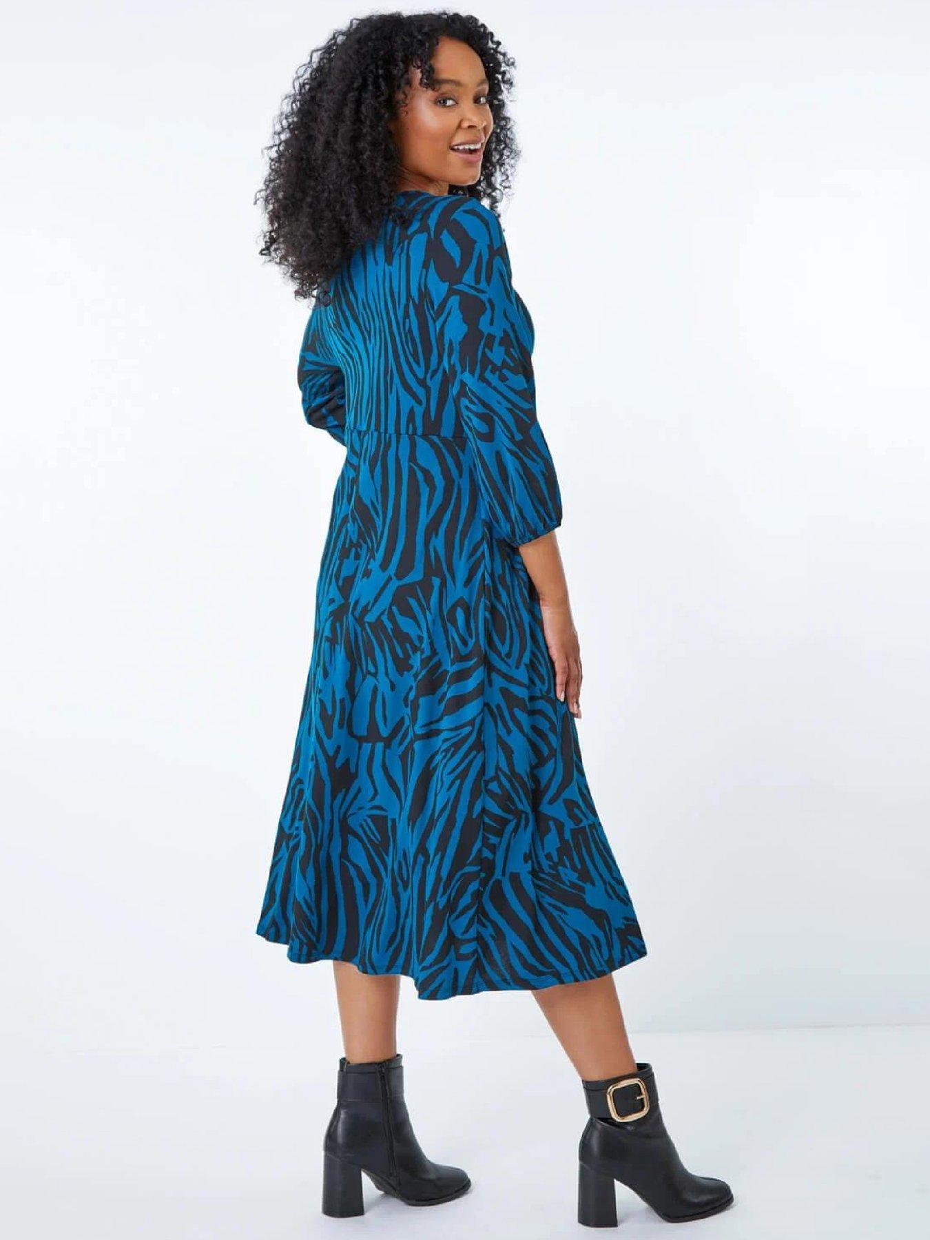 roman-petite-zebra-print-midi-dress-tealstillFront