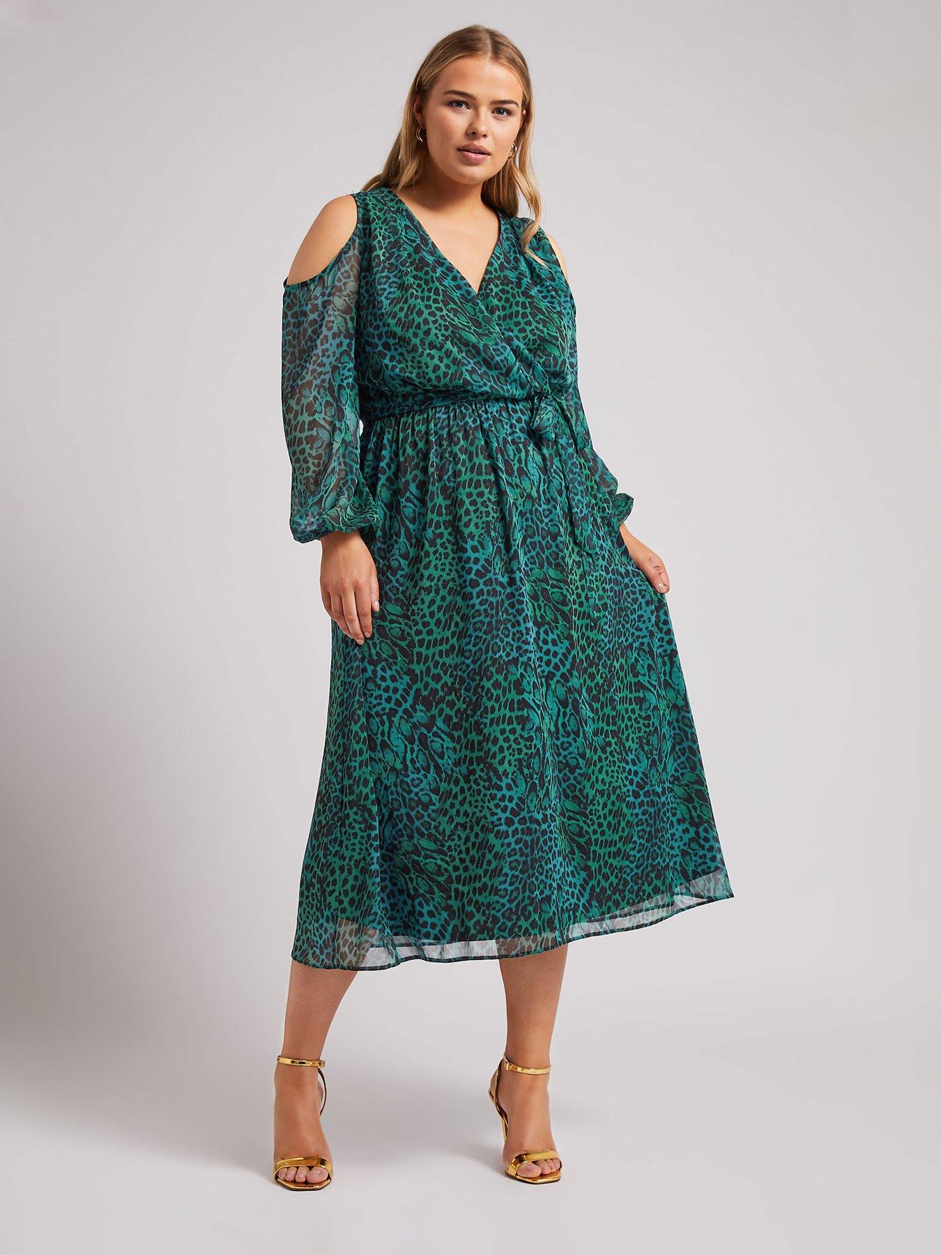 Yours Curve Animal Cold Shoulder Wrap Dress