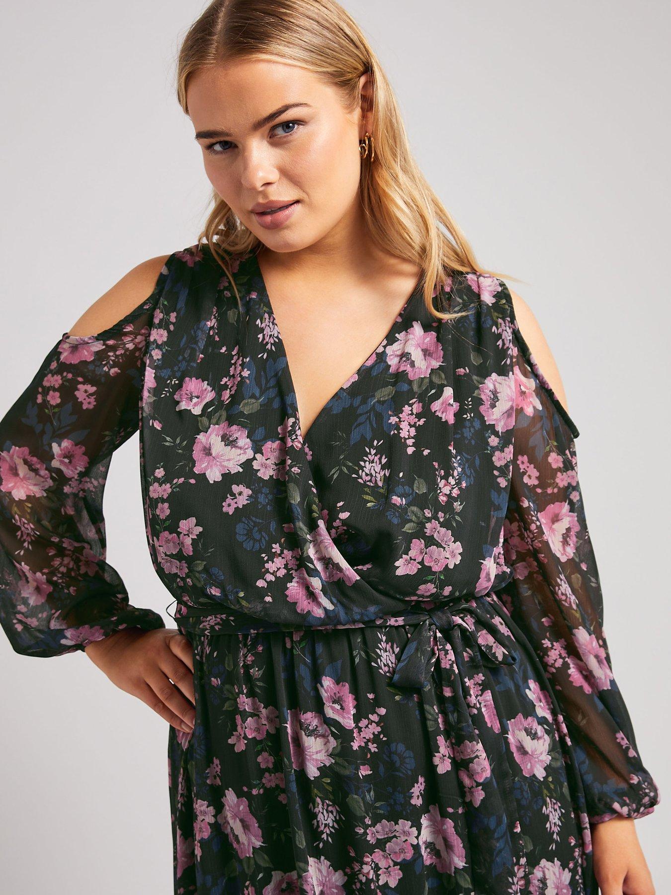 yours-curve-floral-cold-shoulder-wrap-dressoutfit