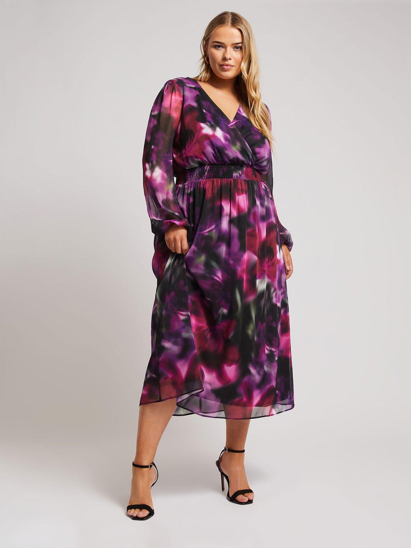 yours-curve-blur-floral-wrap-dress-pink