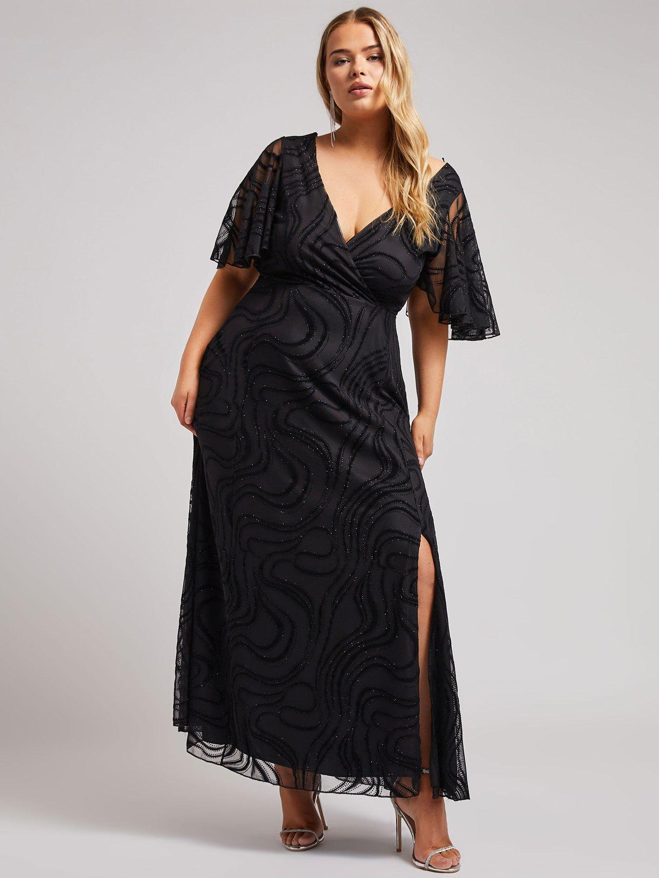 yours-curve-glitter-flock-wrap-maxi-dress-black