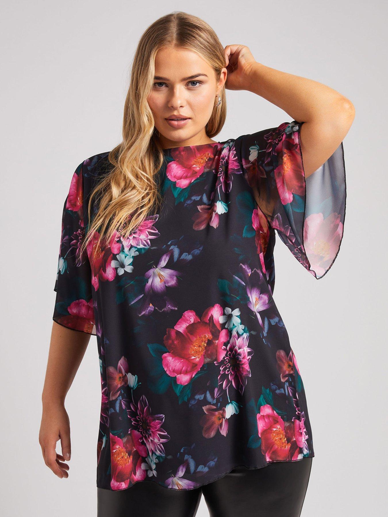 yours-curve-floral-flutter-sleeve-blouse-black