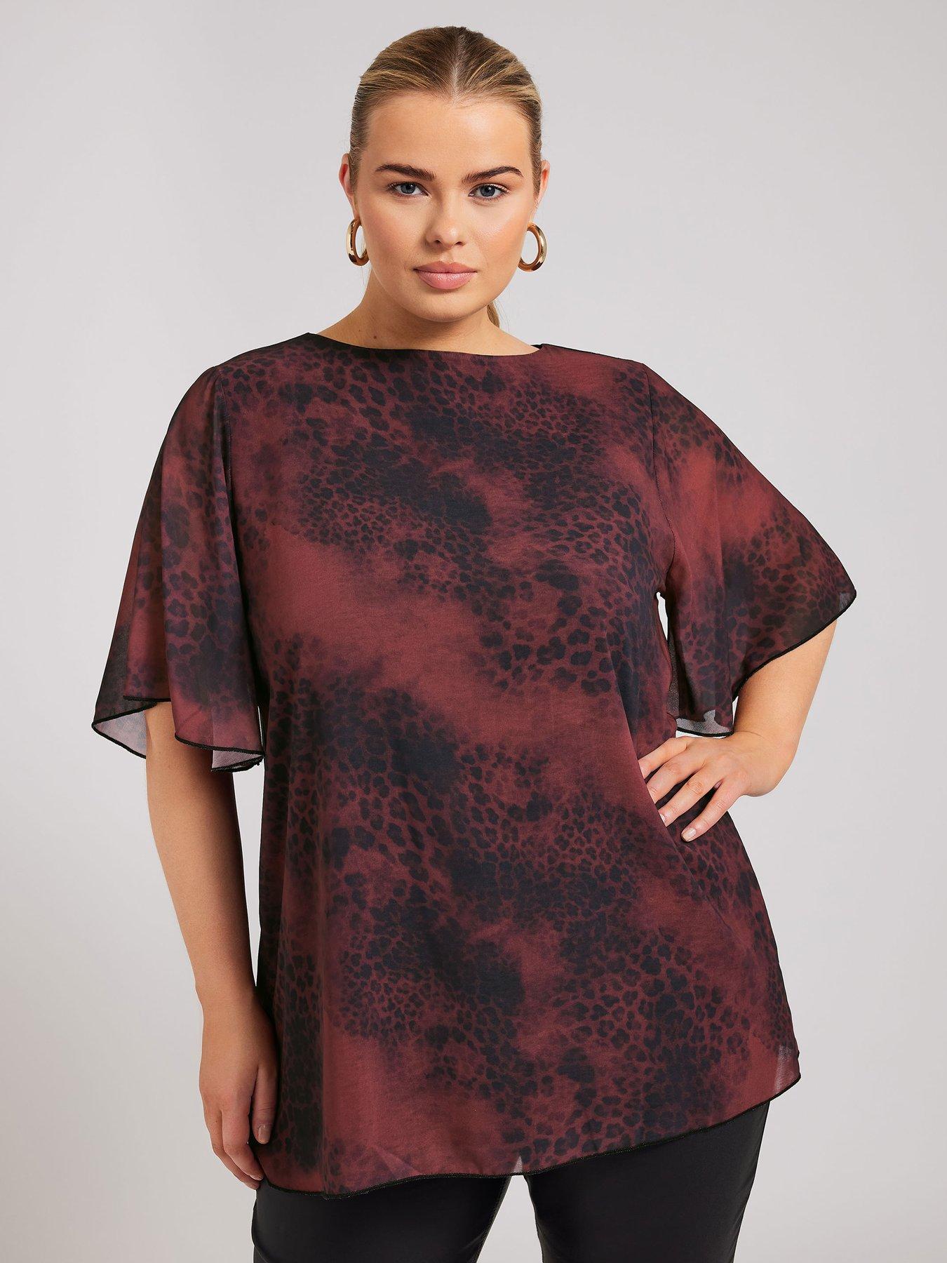 yours-curve-animal-flutter-sleeve-blouse-redfront