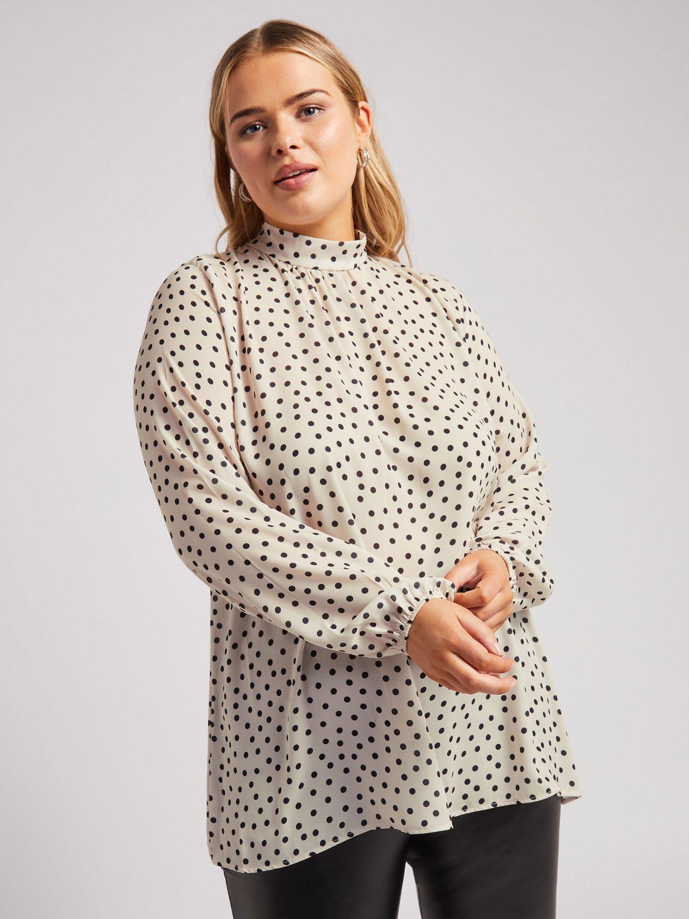 yours-curve-polkadot-high-neck-blouse-white