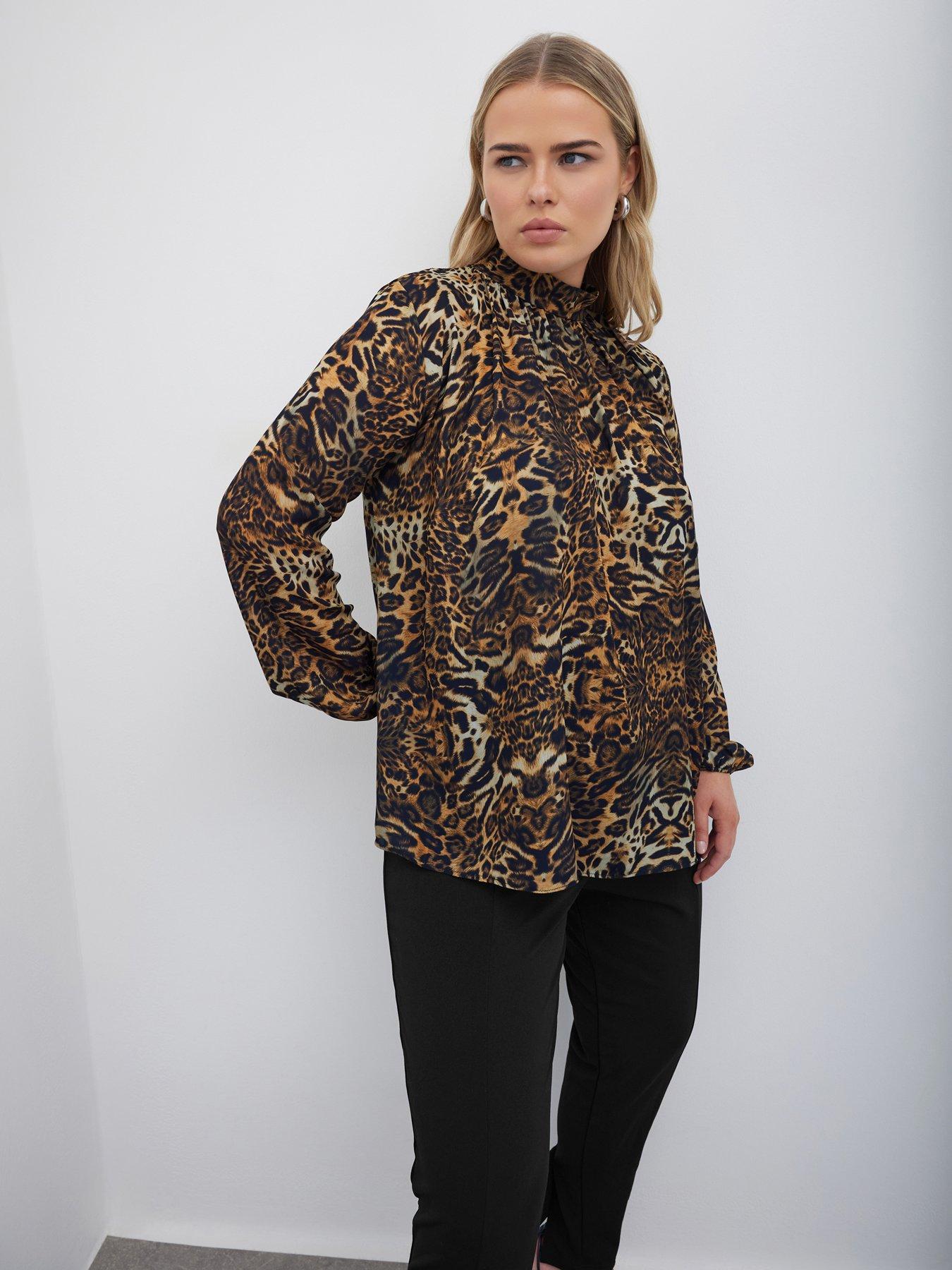 yours-curve-animal-high-neck-blouse-brown