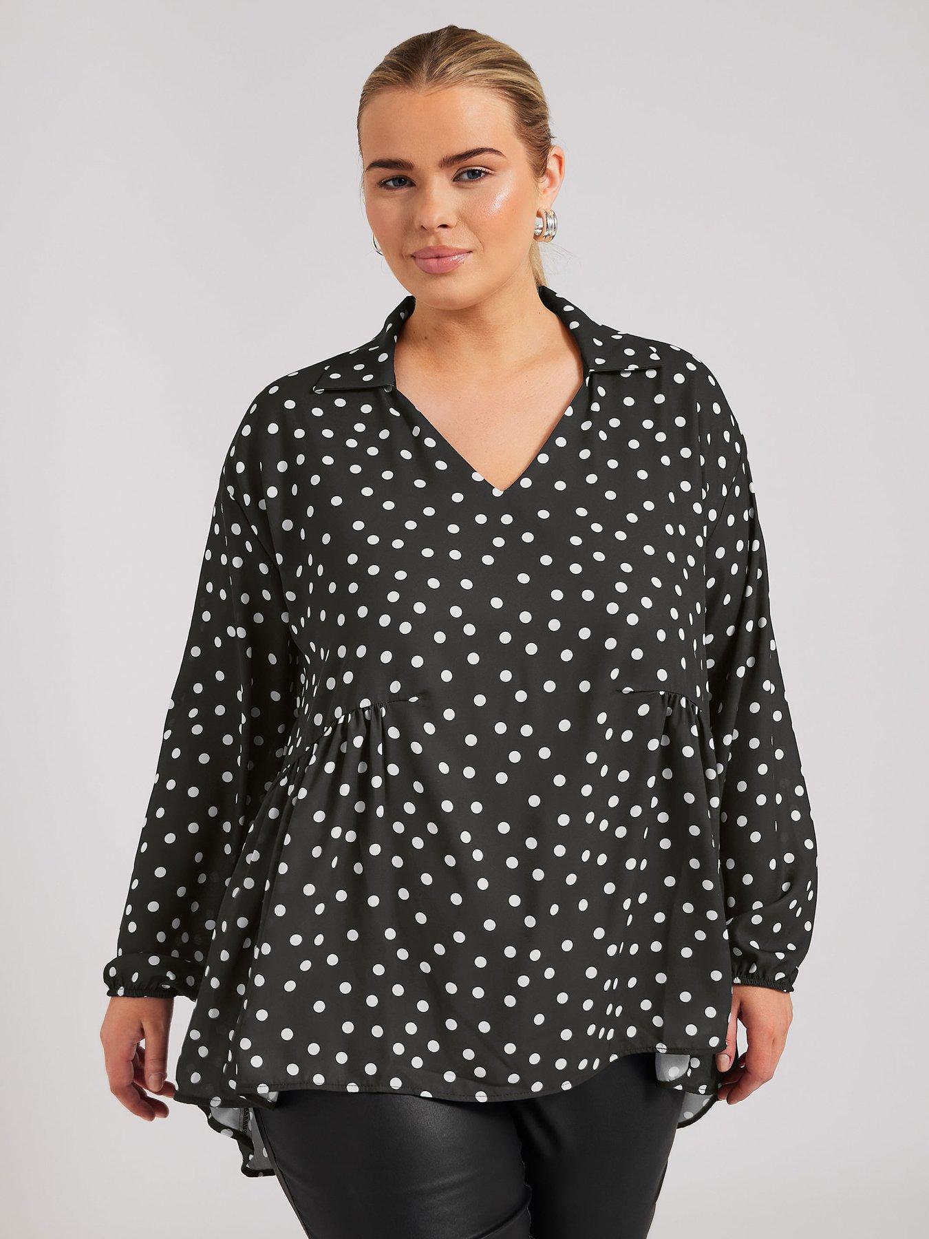 yours-curve-polkadot-gathered-side-shirt-black