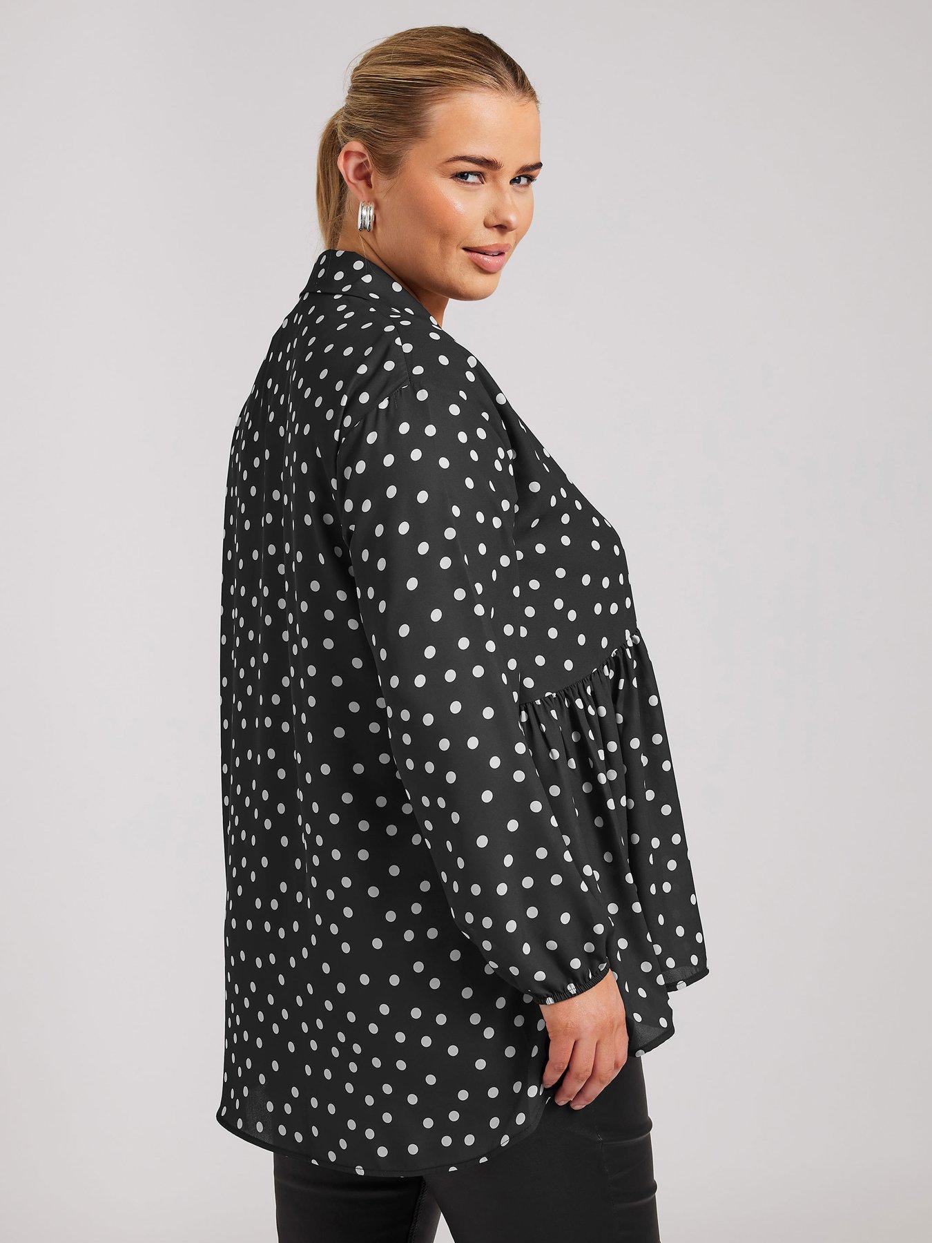 yours-curve-polkadot-gathered-side-shirt-blackstillFront