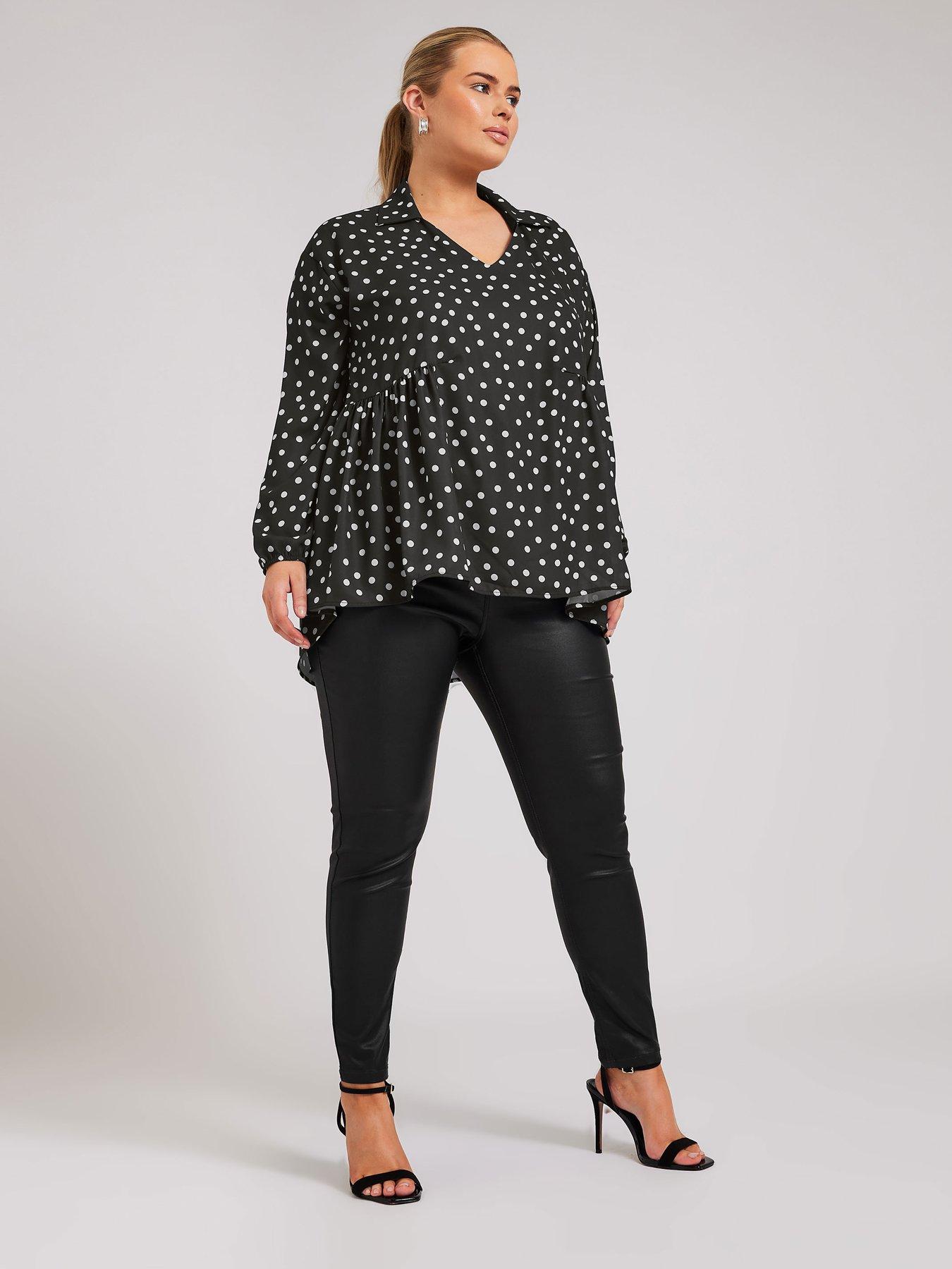 yours-curve-polkadot-gathered-side-shirt-blackback