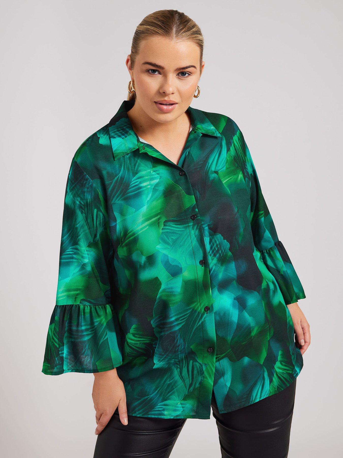 yours-curve-ruffle-sleeve-shirt-green