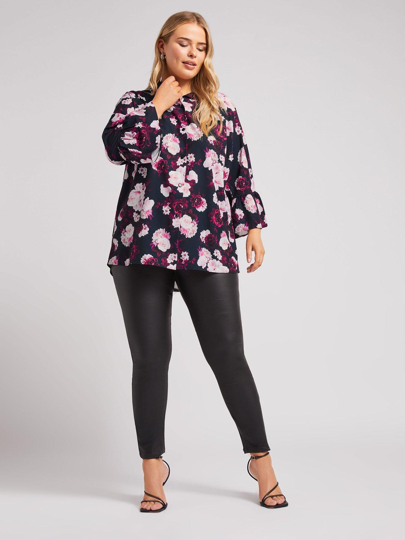 yours-curve-floral-ruffle-sleeve-shirt-blackback