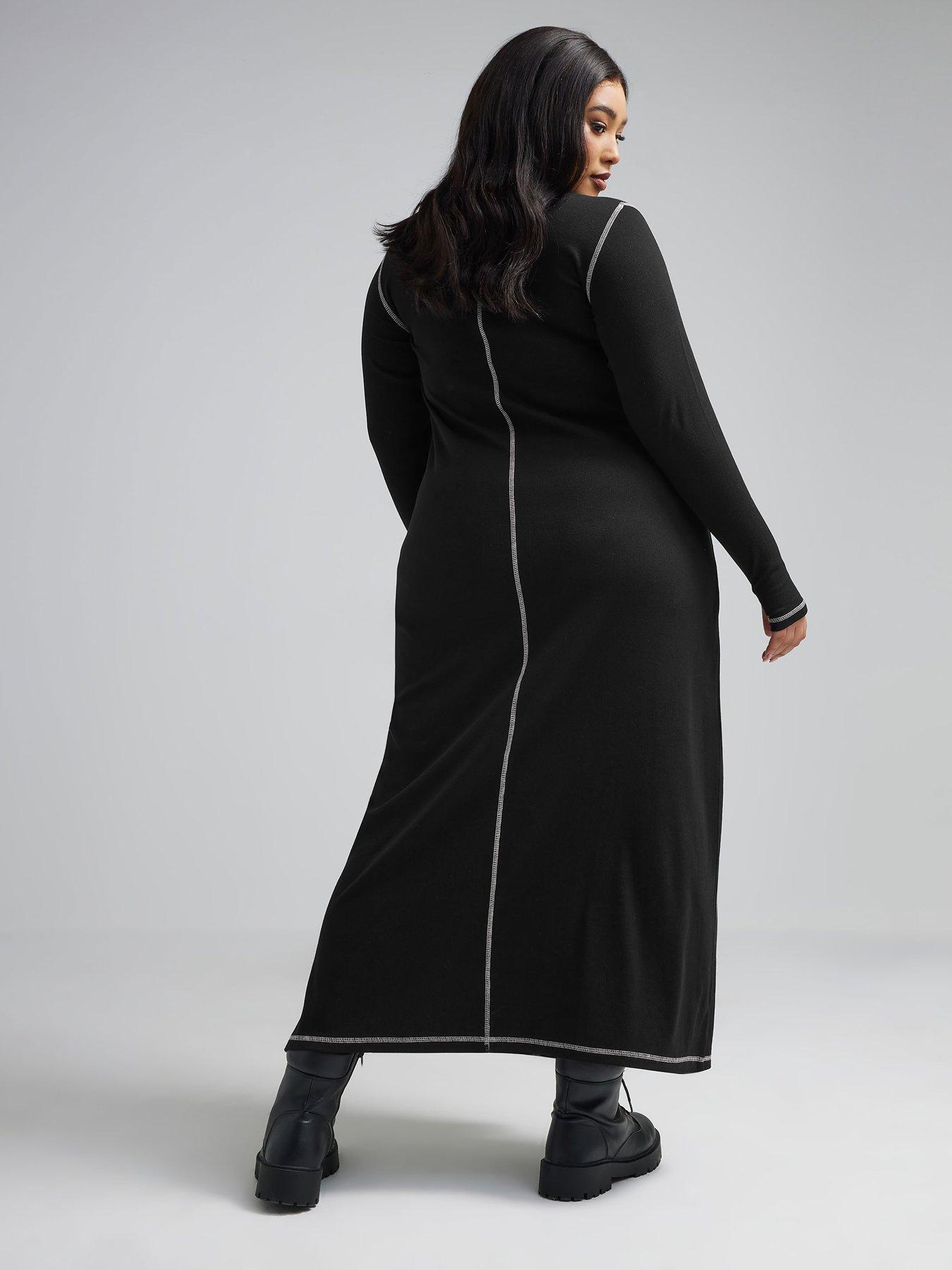 yours-curve-long-sleeve-contrast-stitch-dress-blackstillFront