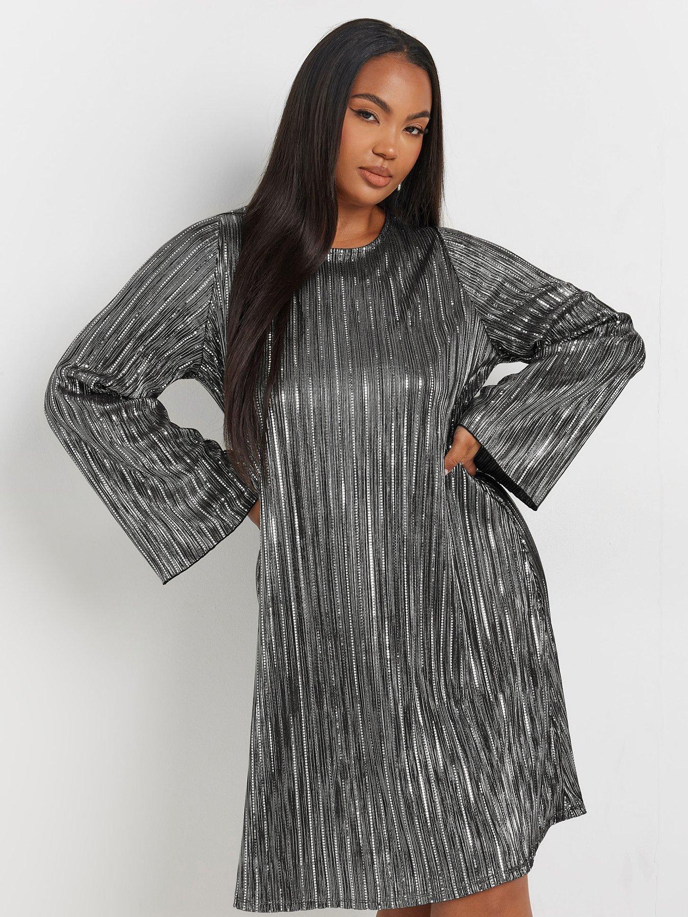 yours-curve-flute-sleeve-plisse-dress-silveroutfit