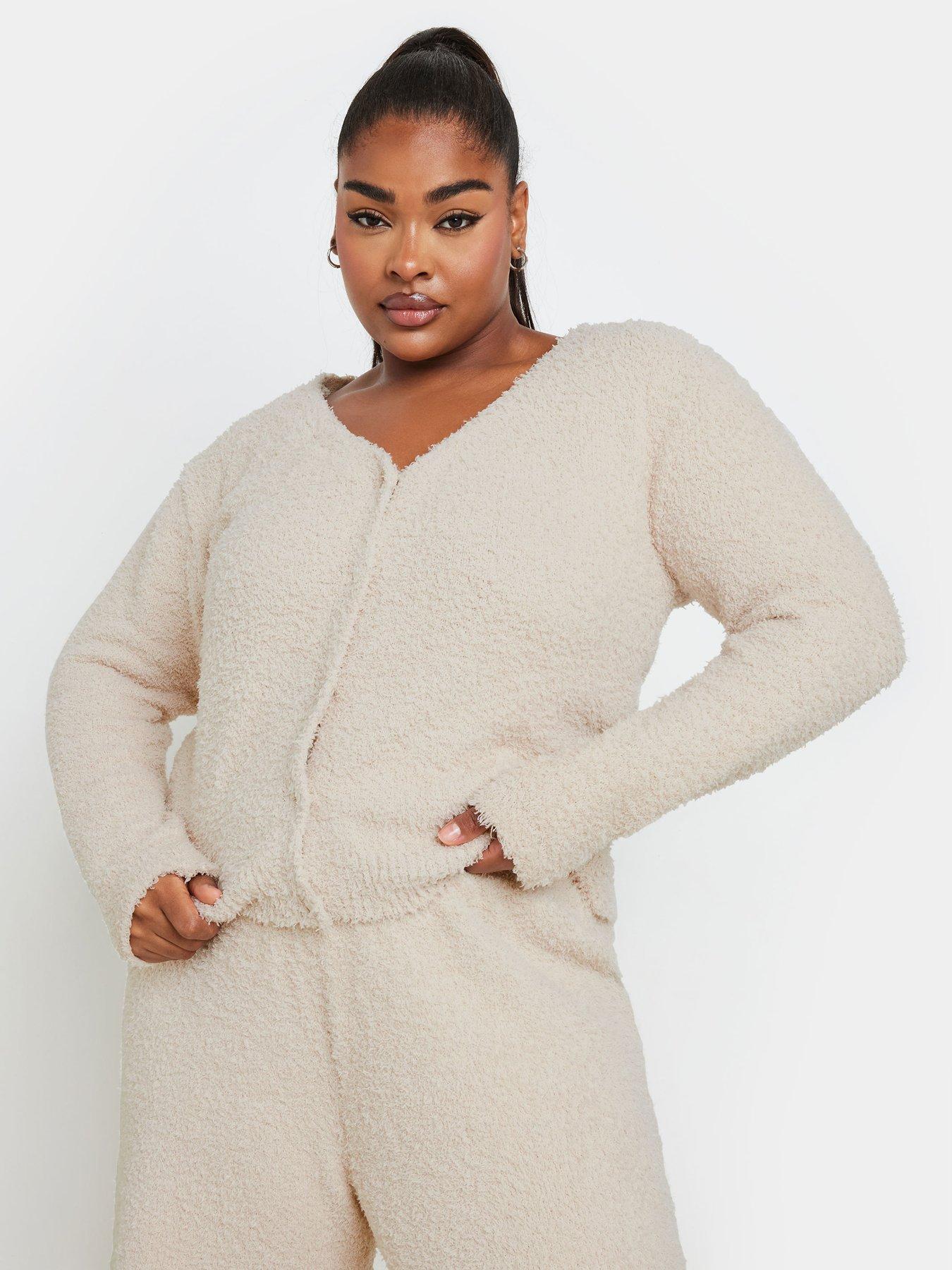 yours-curve-chenille-cropped-cardigan-natural