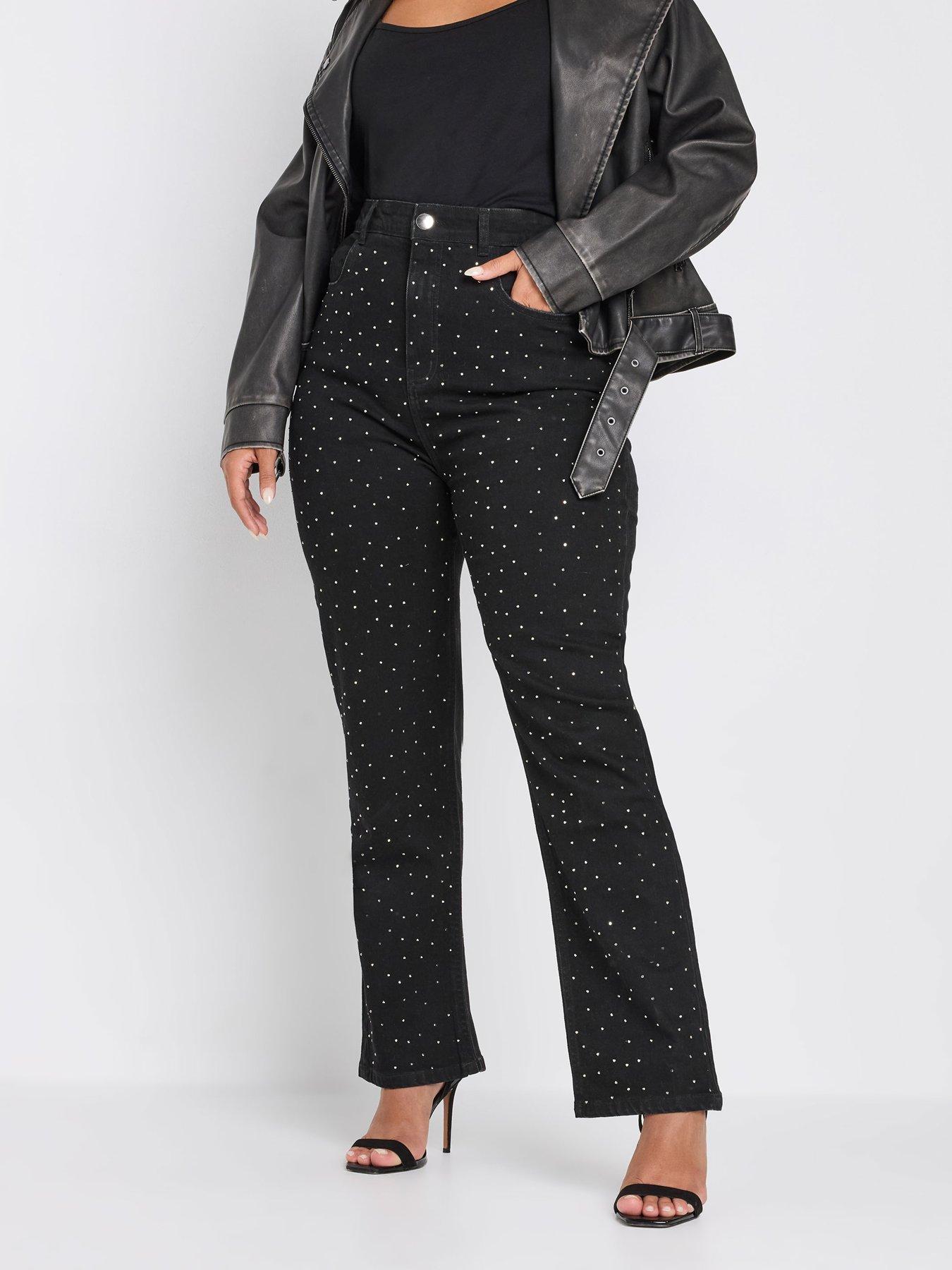 yours-curve-all-over-studded-stretch-trouser-black