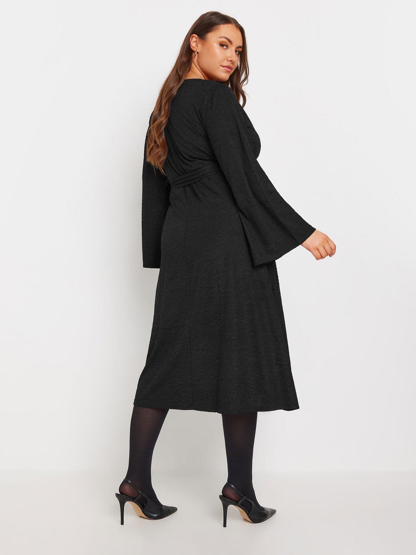 yours-curve-wrap-flare-sleeve-textured-dressstillFront