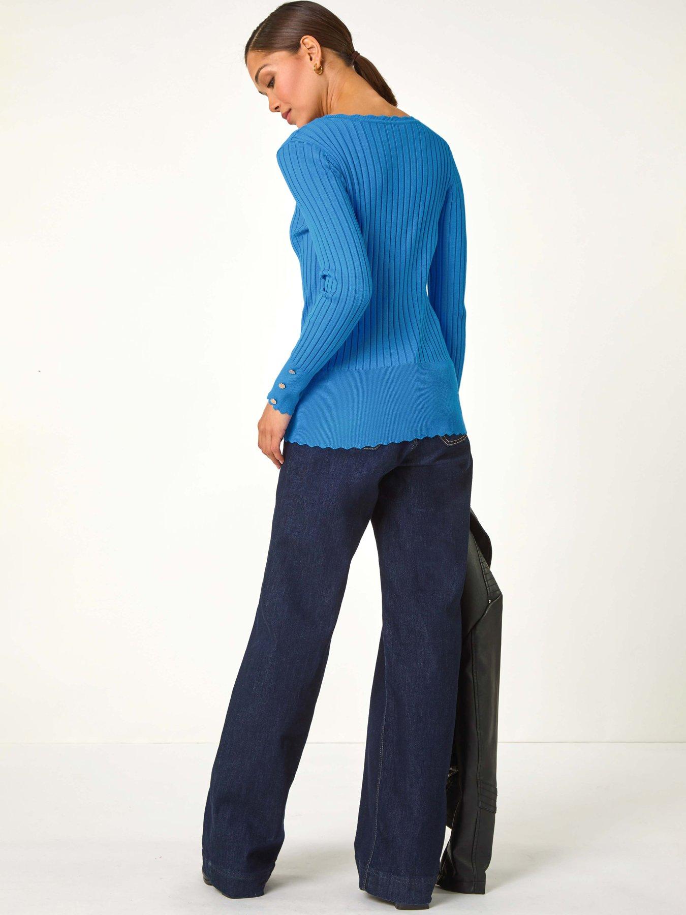 roman-button-detail-ribbed-longline-jumper-denimstillFront