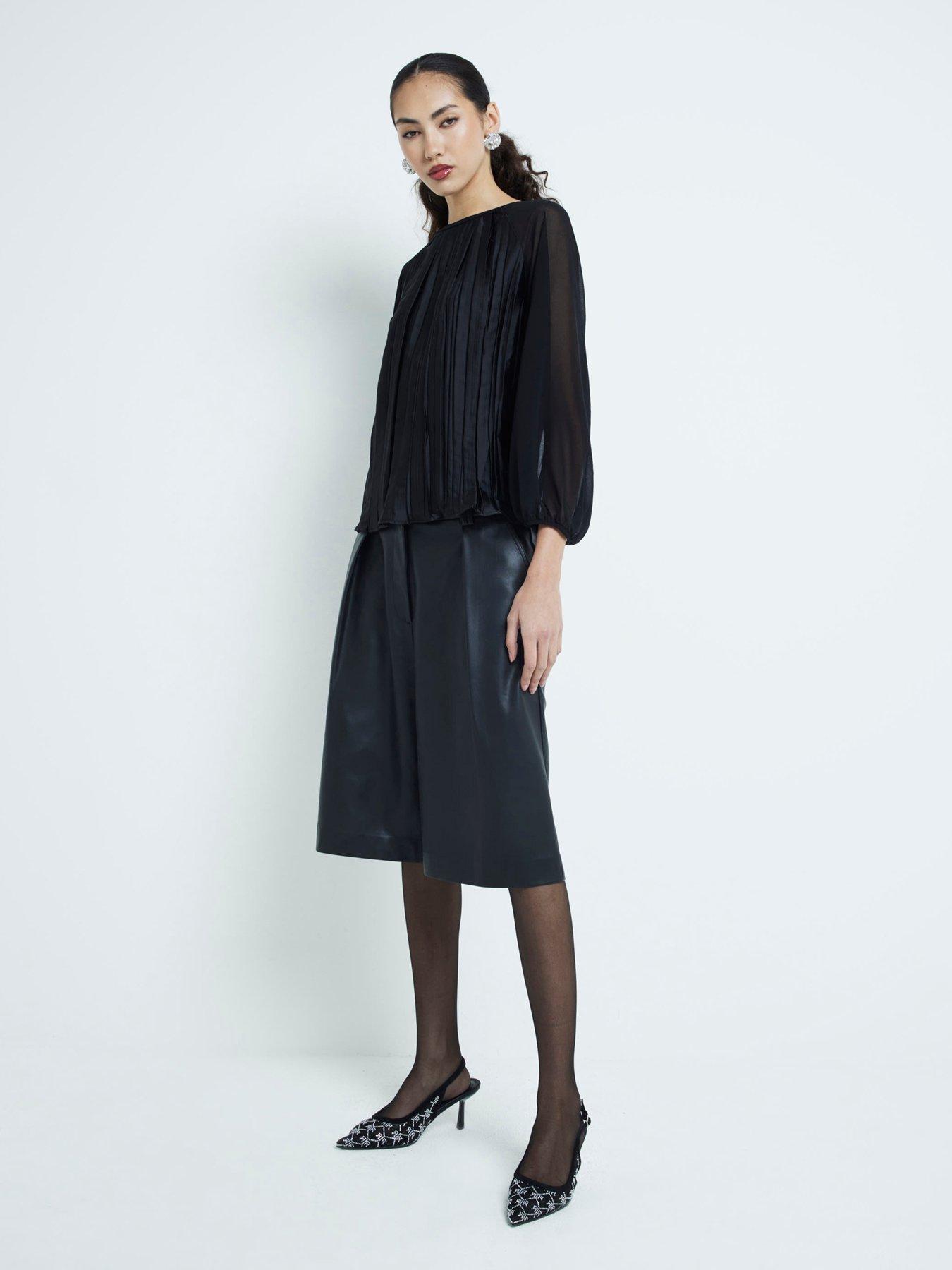 Image 1 of 6 of River Island Hybrid Crinkle Top - Black