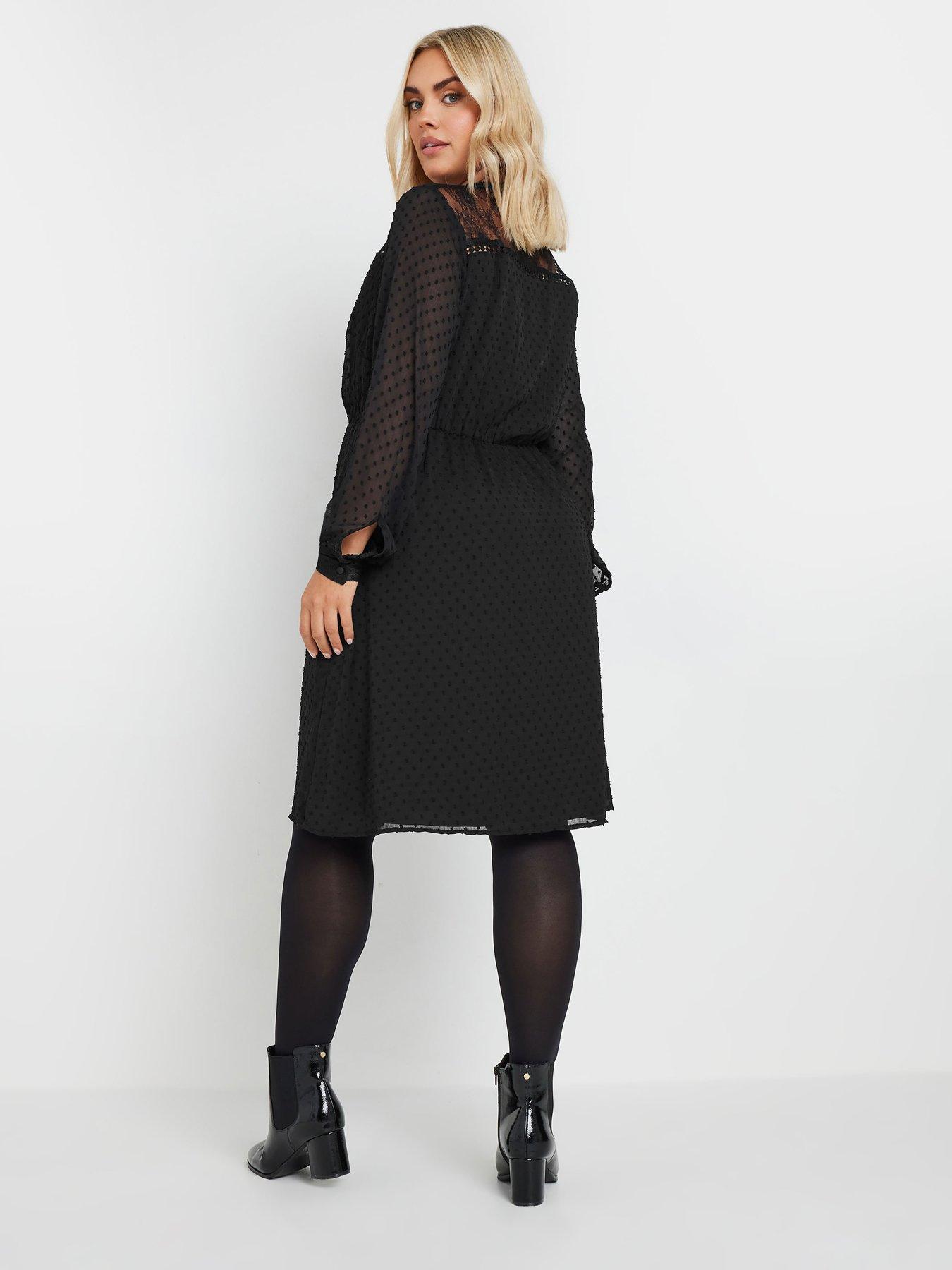 yours-curve-lace-dobby-mesh-dress-blackstillFront