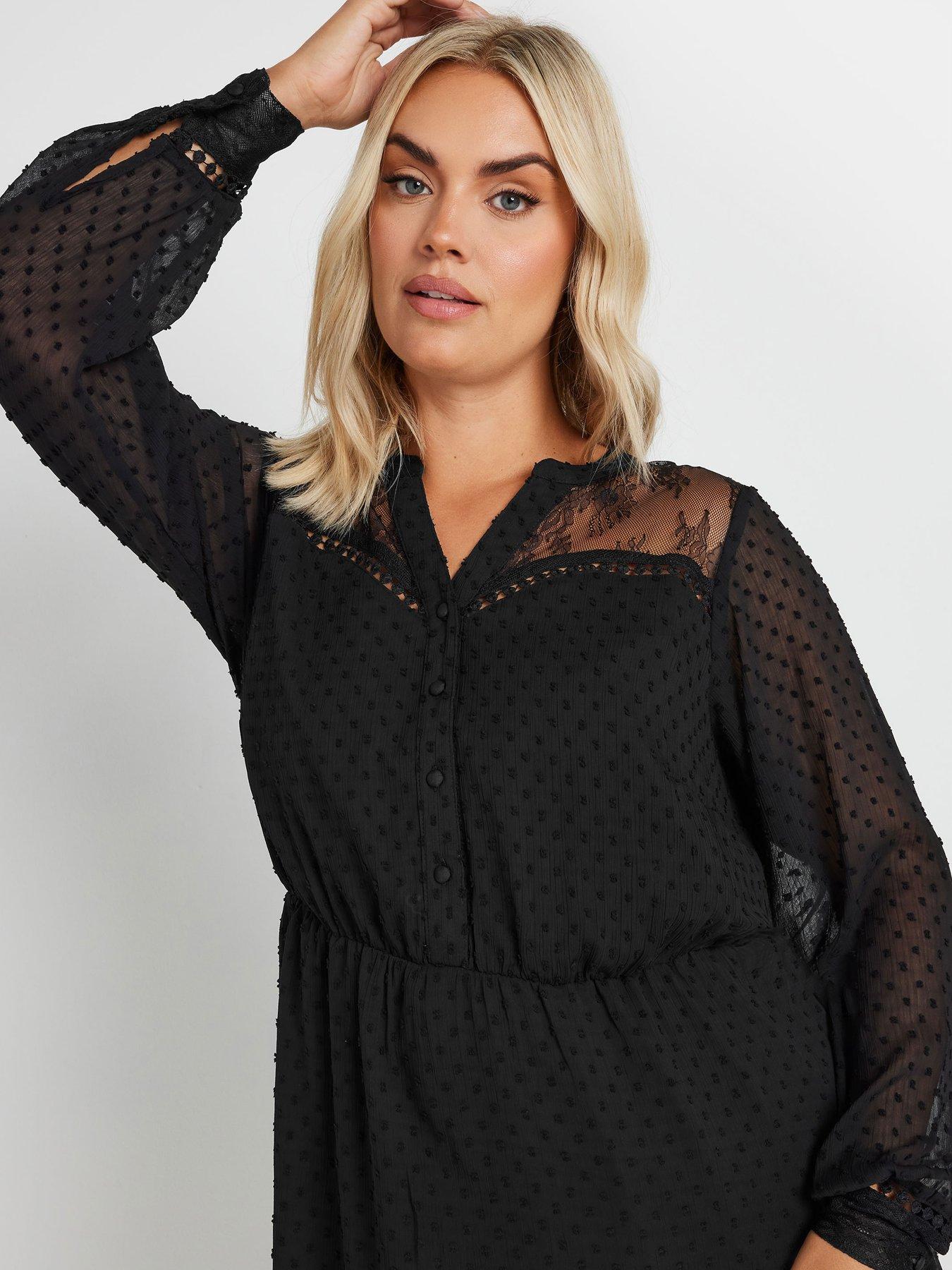yours-curve-lace-dobby-mesh-dress-blackoutfit
