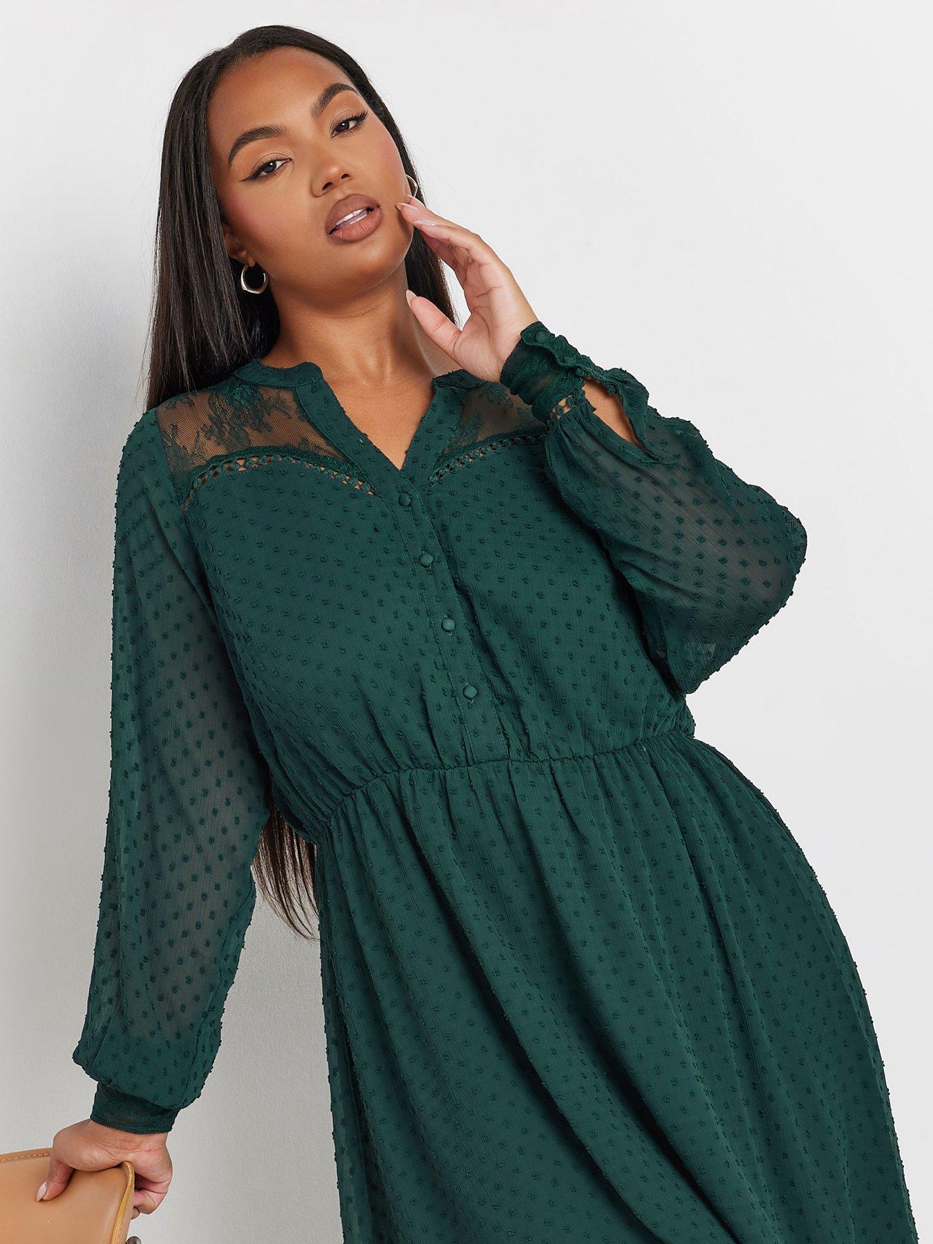 yours-curve-lace-dobby-mesh-dress-greendetail