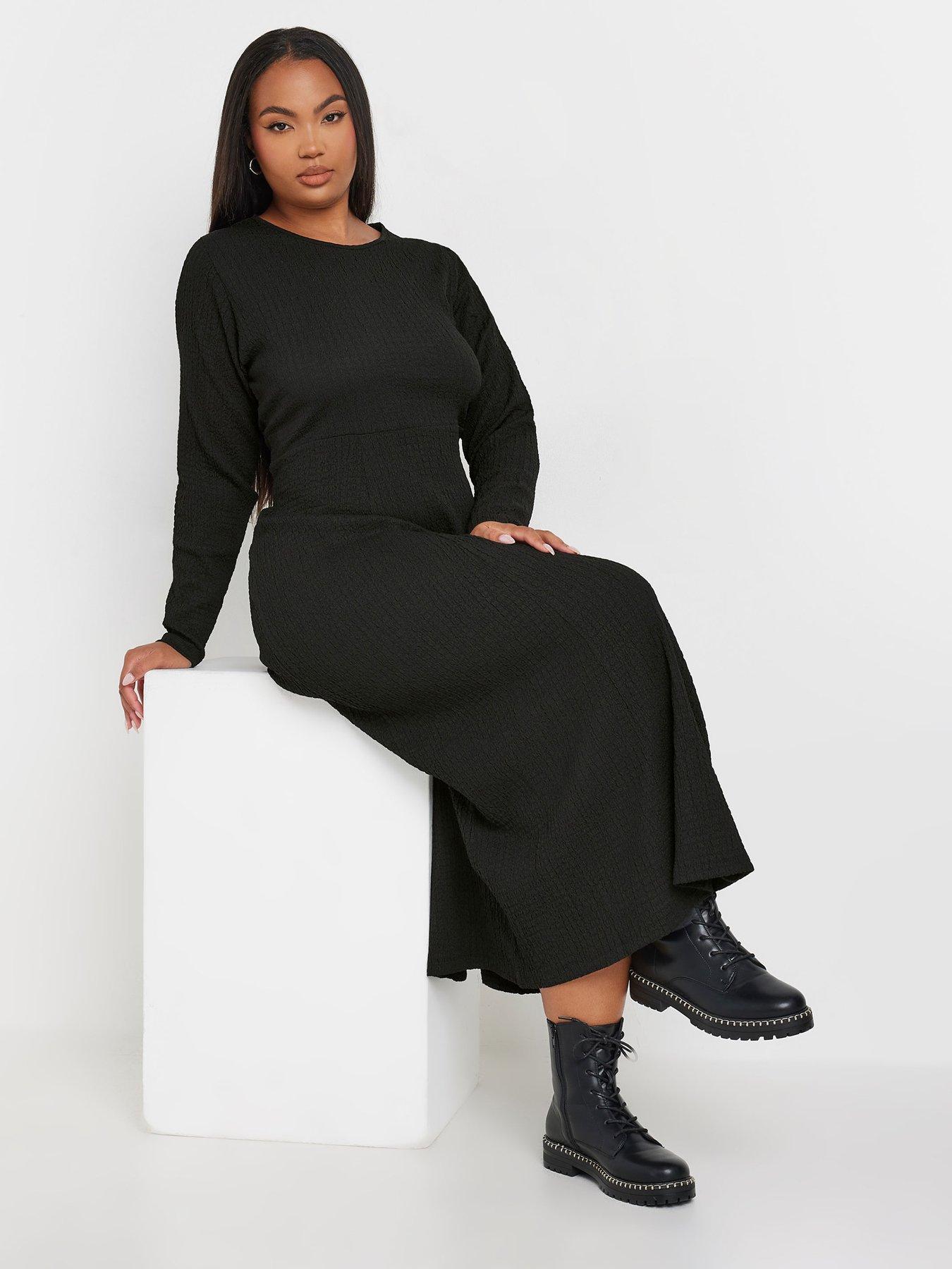 yours-curve-textured-flared-maxi-dress-black