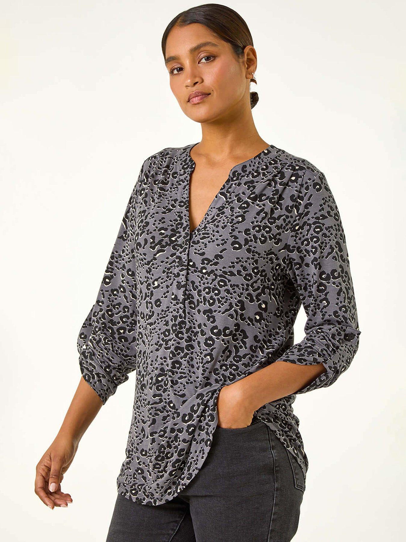 roman-animal-print-stretch-blouse-grey