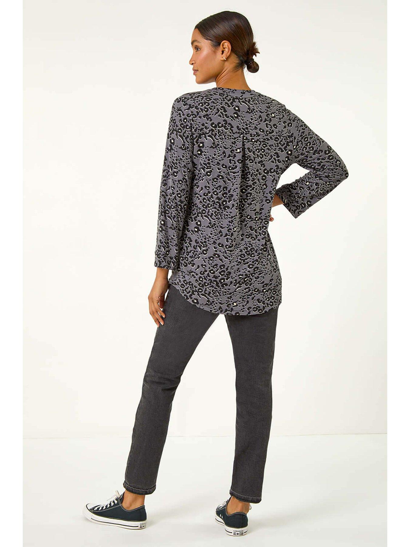 roman-animal-print-stretch-blouse-greystillFront