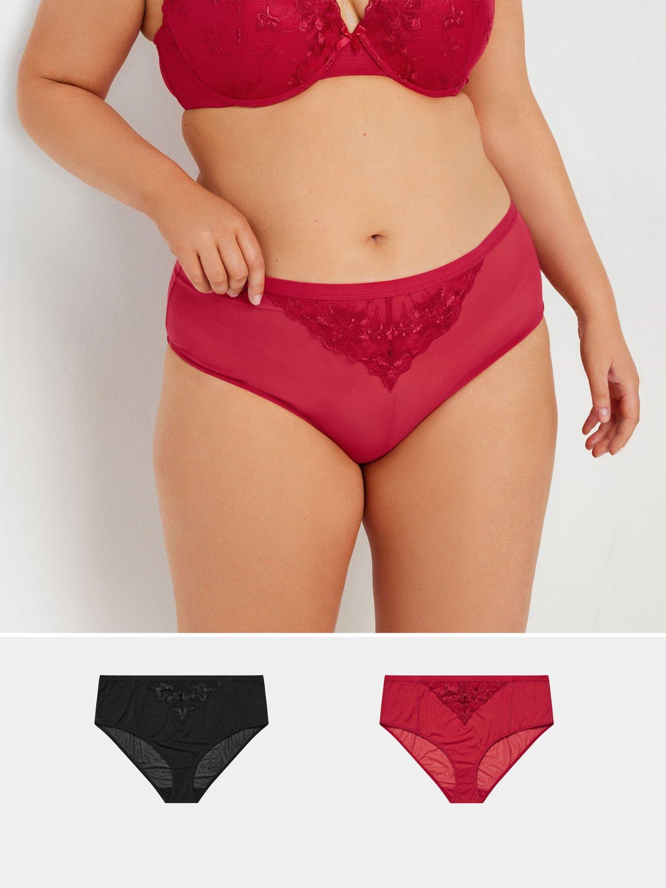 yours-curve-2-pack-floral-lace-knickers-redblack