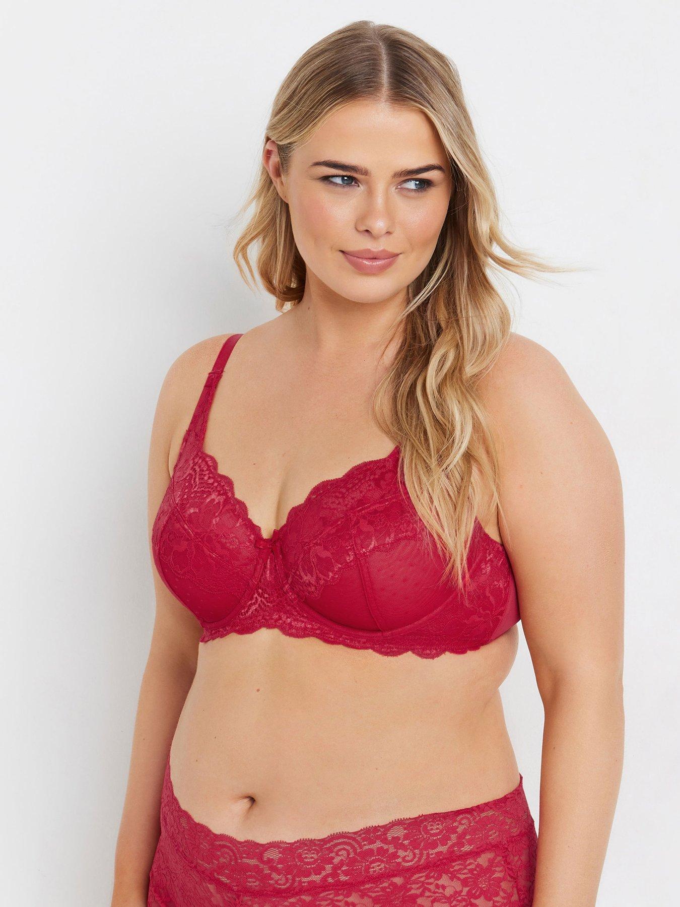 Yours Curve Lace  &  Mesh Underwired Bra - Red