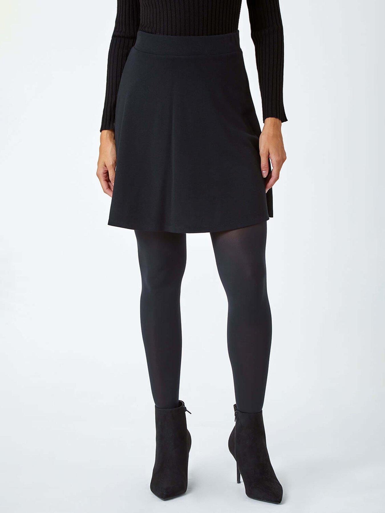Image 1 of 5 of Roman Elastic Waist Stretch A Line Skater Skirt - Black
