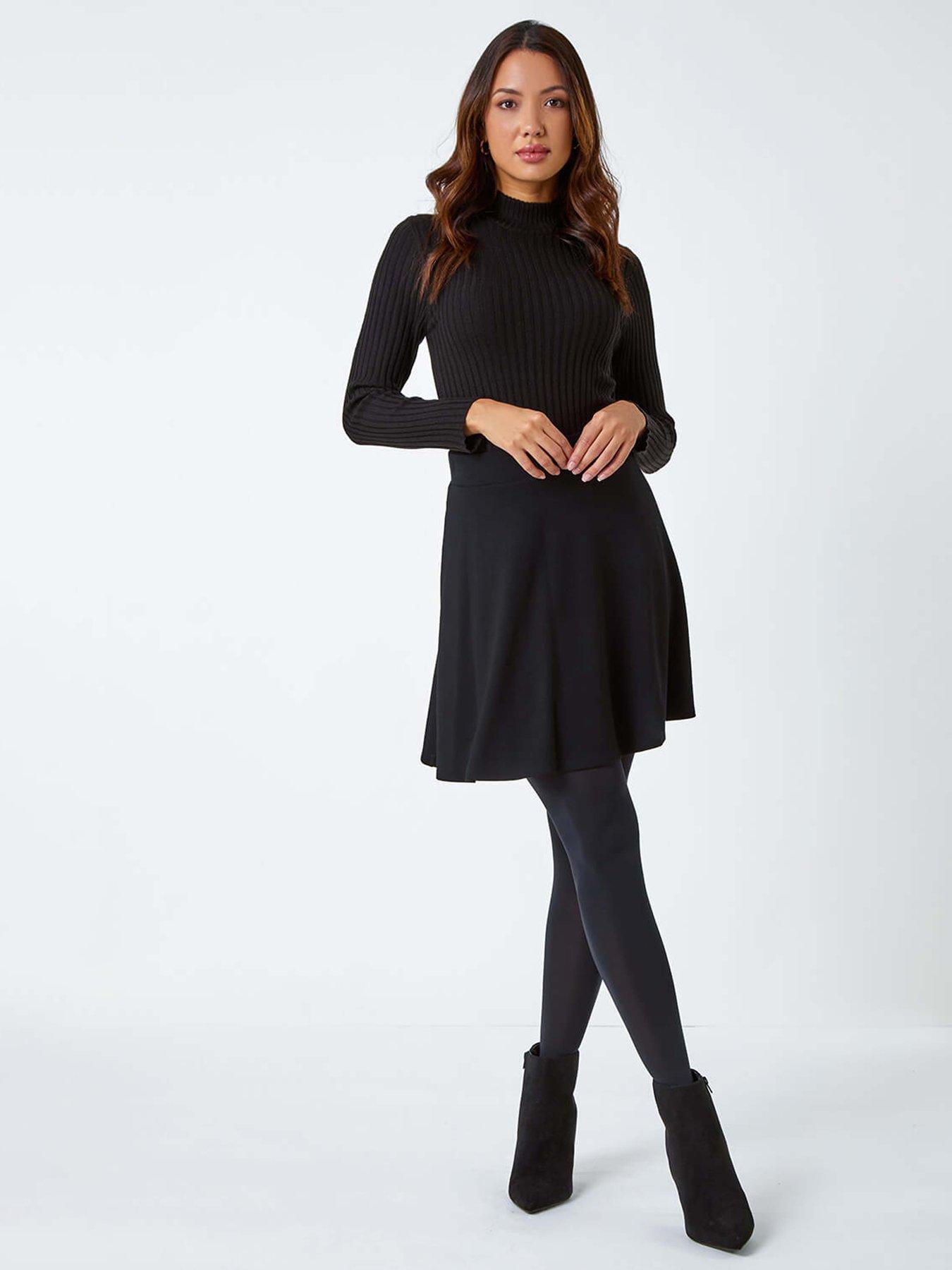 Image 3 of 5 of Roman Elastic Waist Stretch A Line Skater Skirt - Black