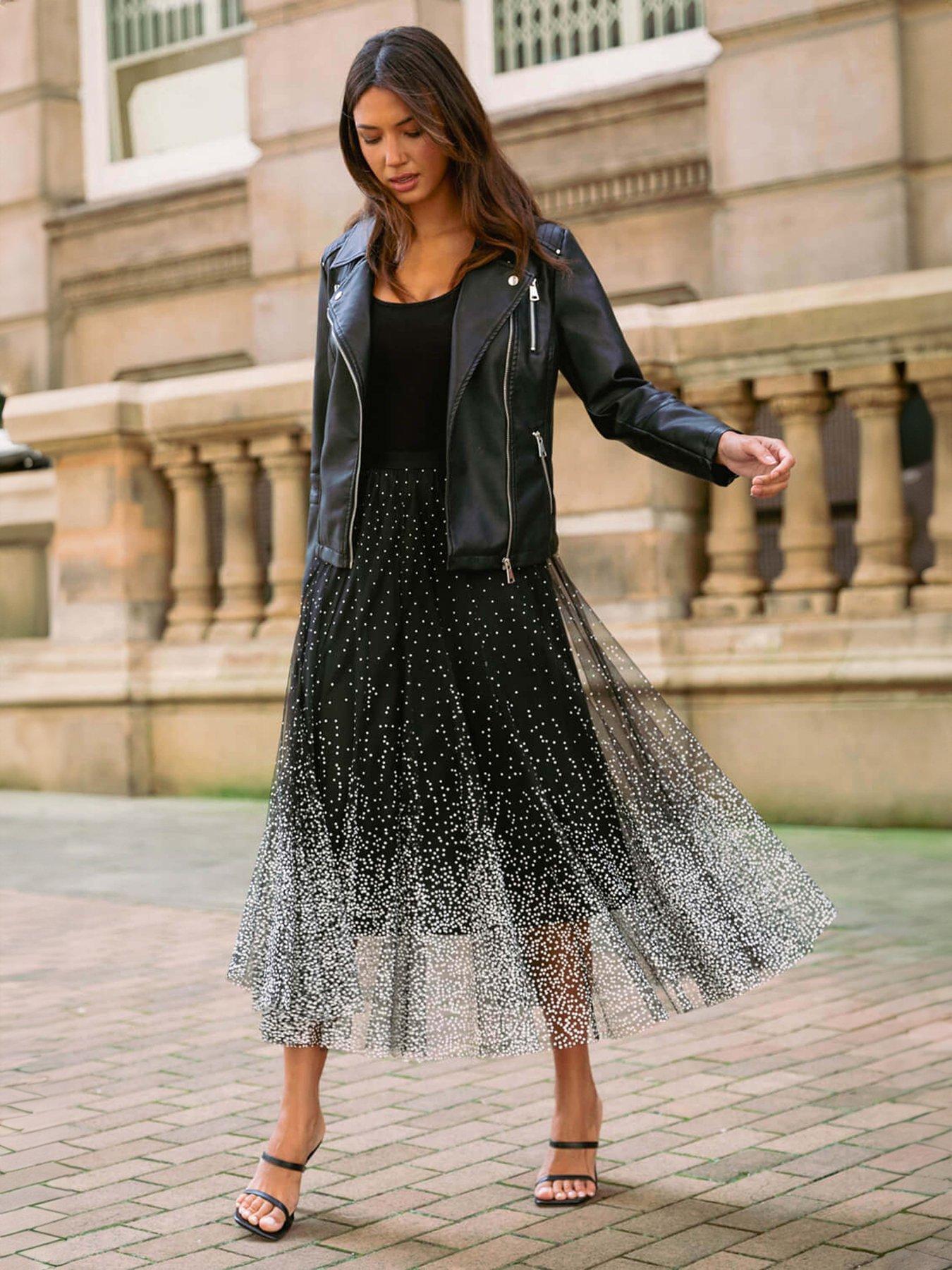 roman-polka-dot-print-elasticated-mesh-skirt-blackdetail