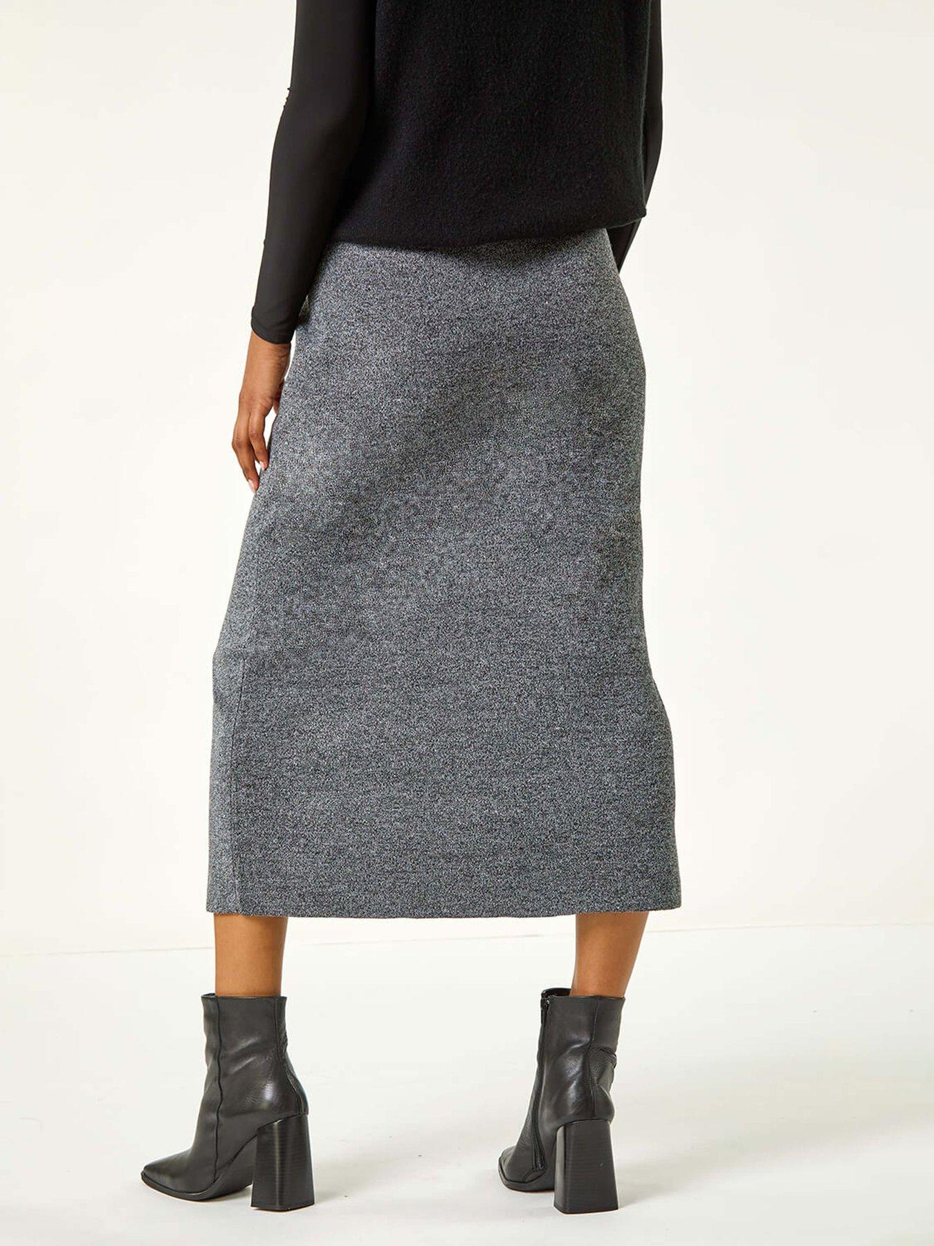 Image 2 of 4 of Roman Front Split Knitted Midi Skirt - Grey