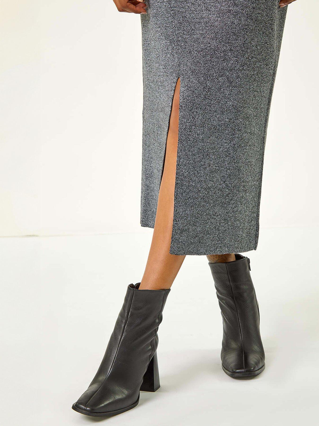 Image 4 of 4 of Roman Front Split Knitted Midi Skirt - Grey