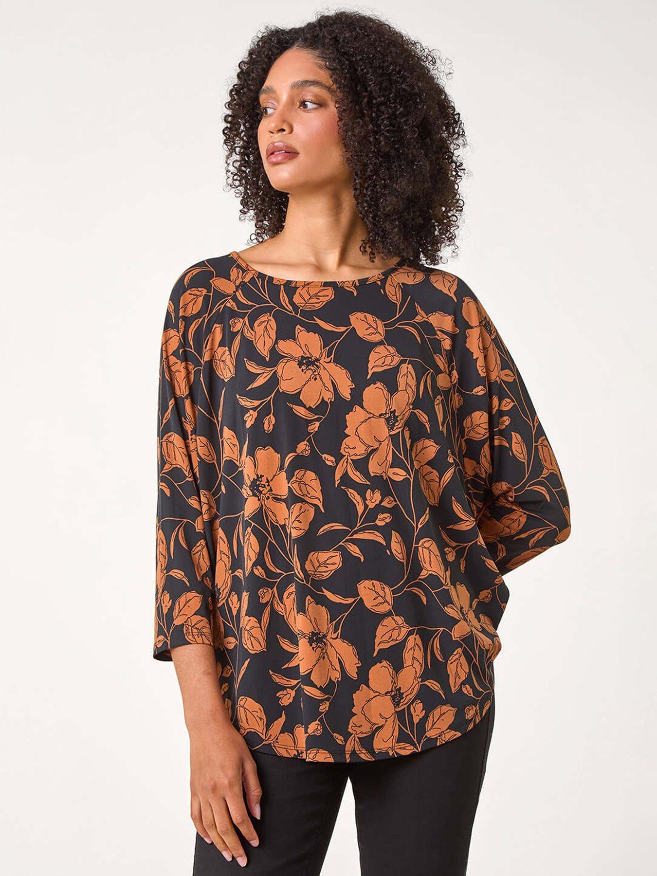 roman-leaf-print-raglan-sleeve-stretch-top-tanfront