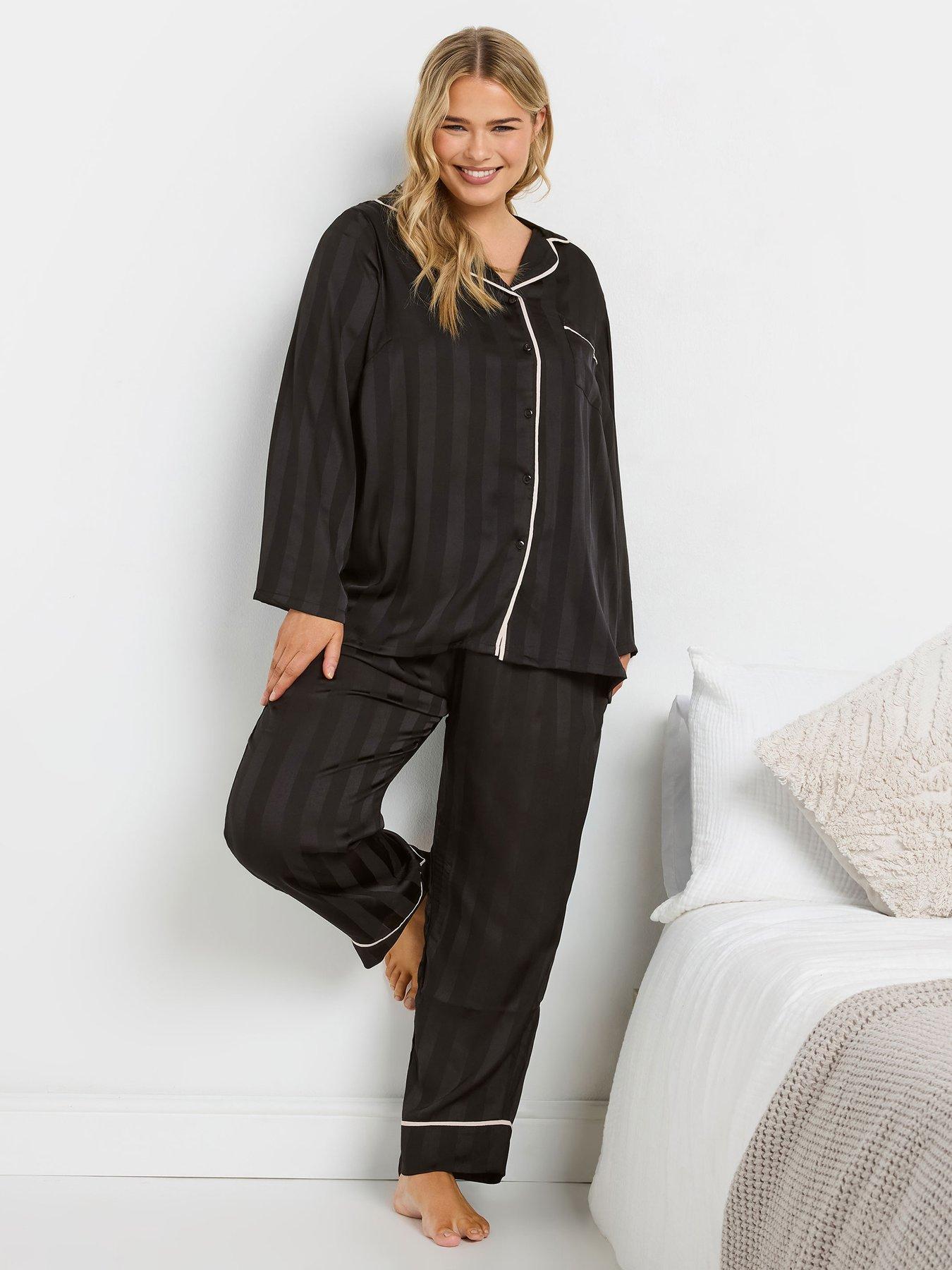 yours-curve-jacquard-stripe-satin-pj-set-black