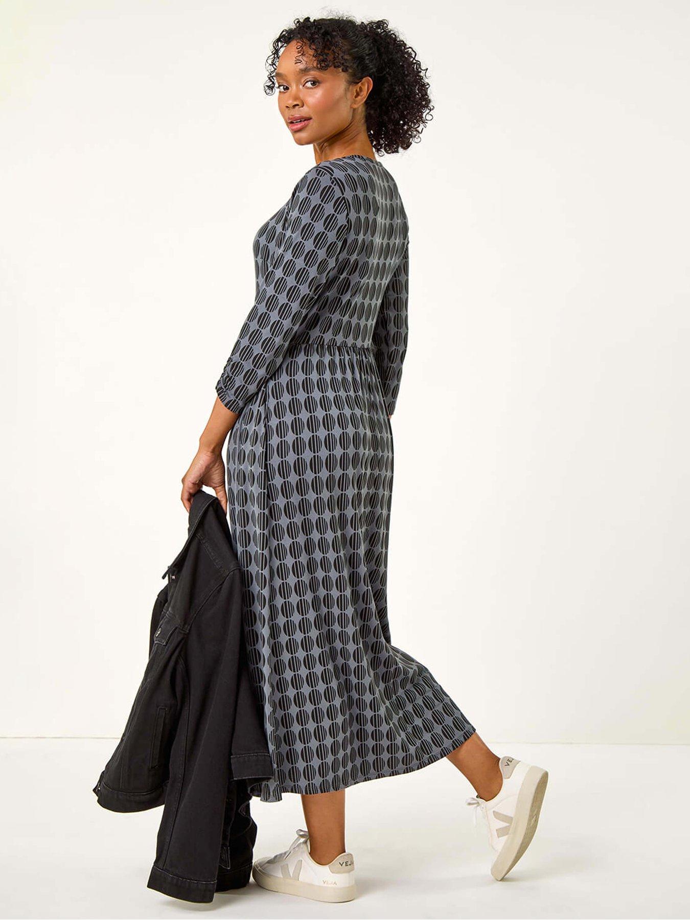 roman-petite-geometric-spot-midi-dress-greystillFront