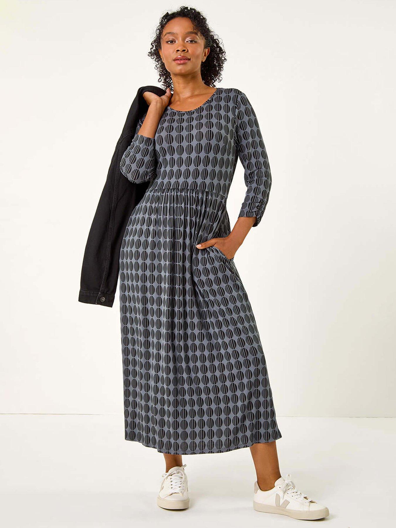 roman-petite-geometric-spot-midi-dress-greyback