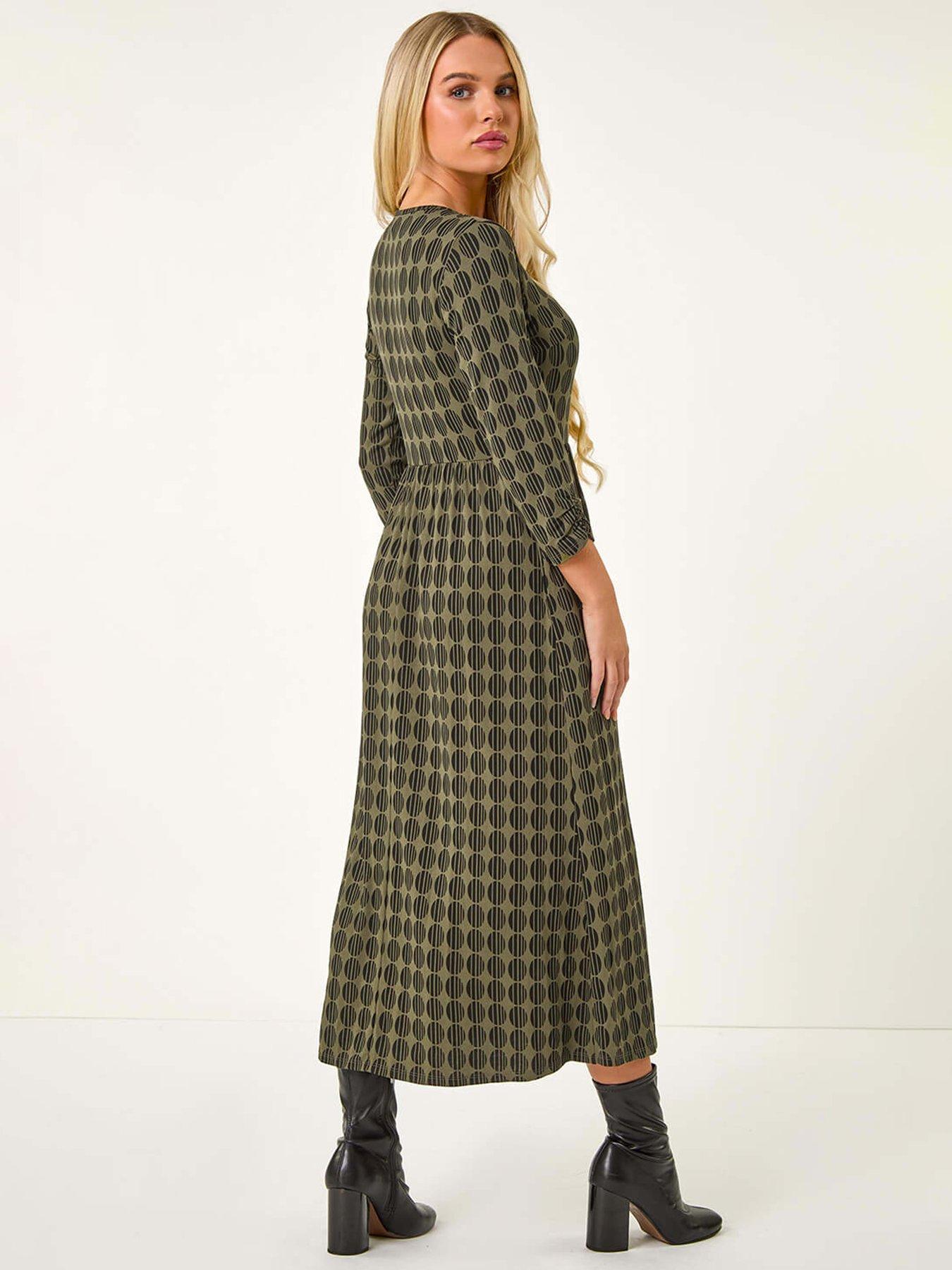 roman-petite-geometric-spot-midi-dress-khakistillFront