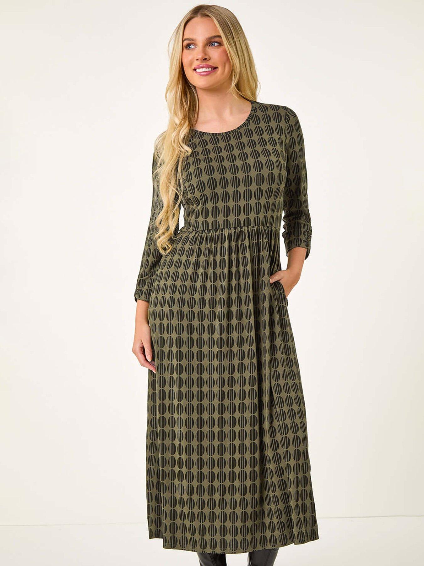 roman-petite-geometric-spot-midi-dress-khakiback