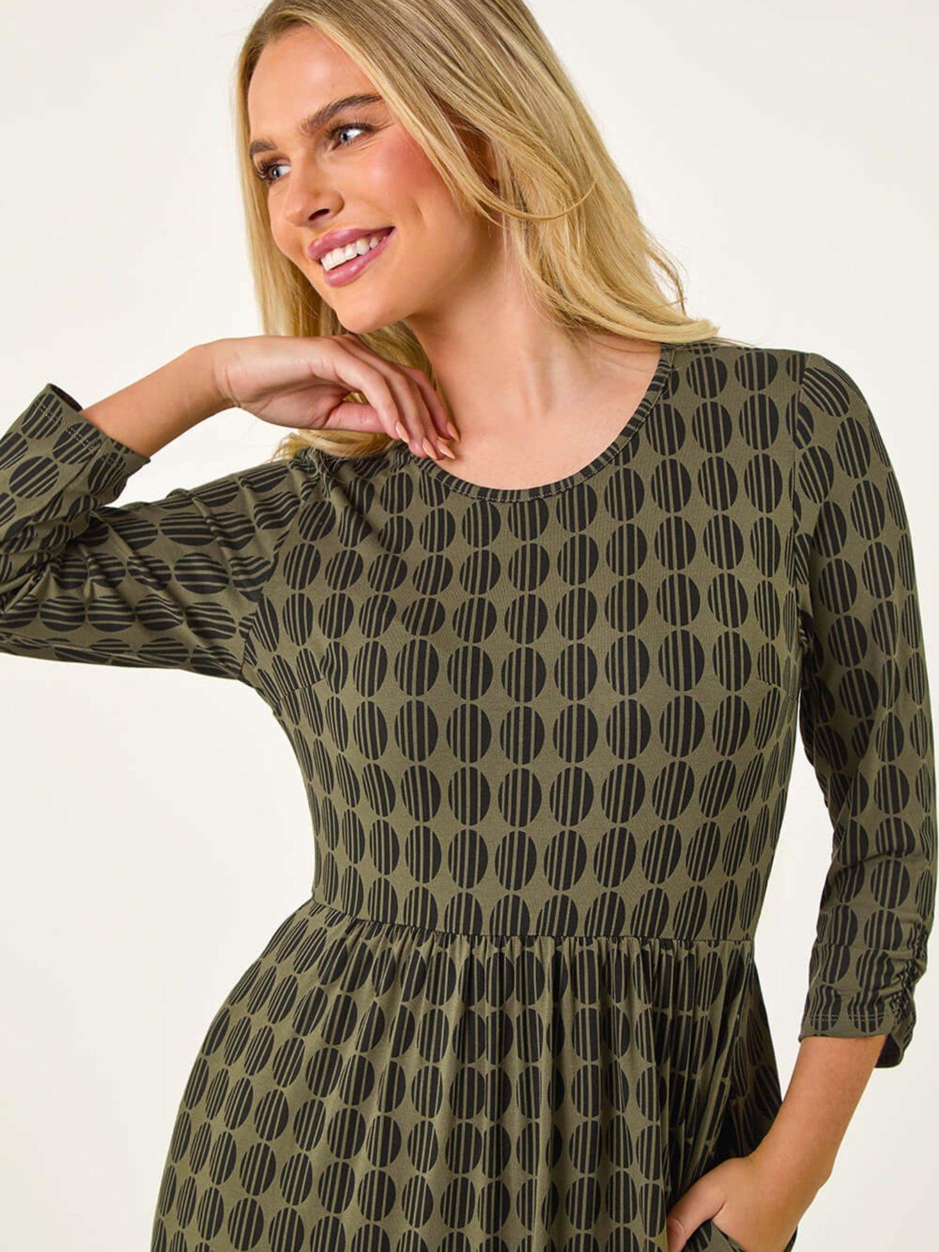 roman-petite-geometric-spot-midi-dress-khakioutfit