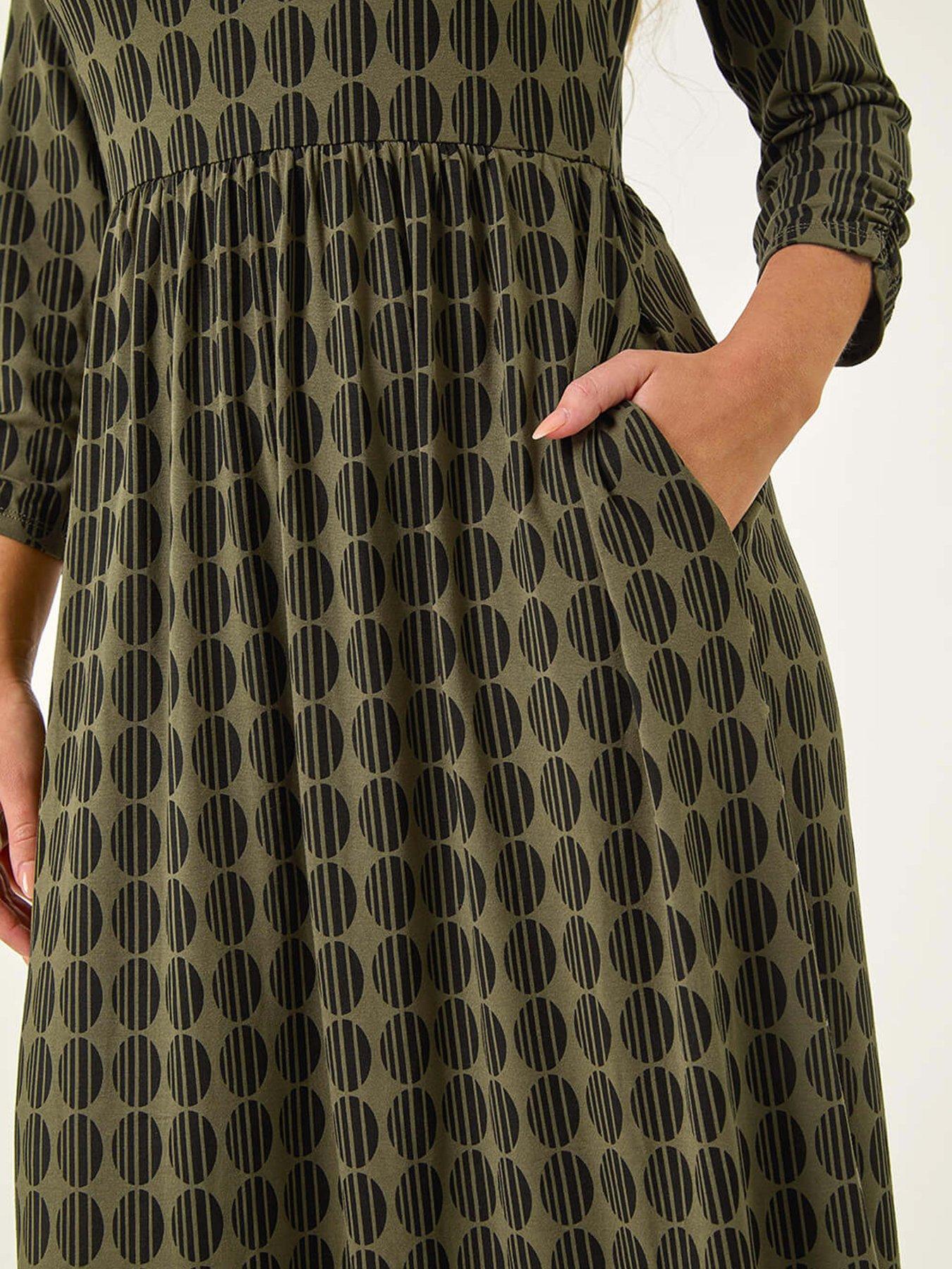 roman-petite-geometric-spot-midi-dress-khakidetail