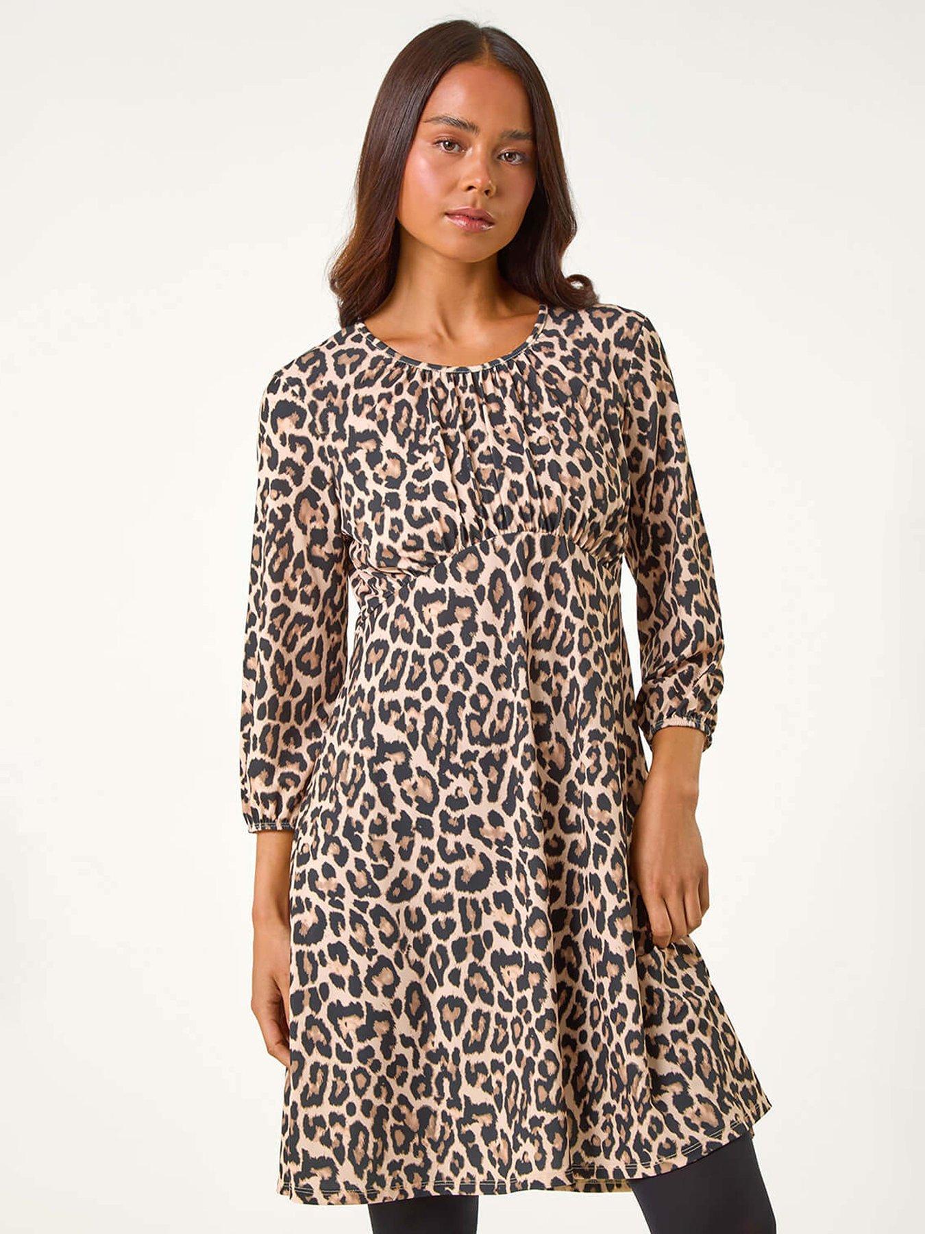 roman-petite-animal-print-gathered-waist-dress-camel
