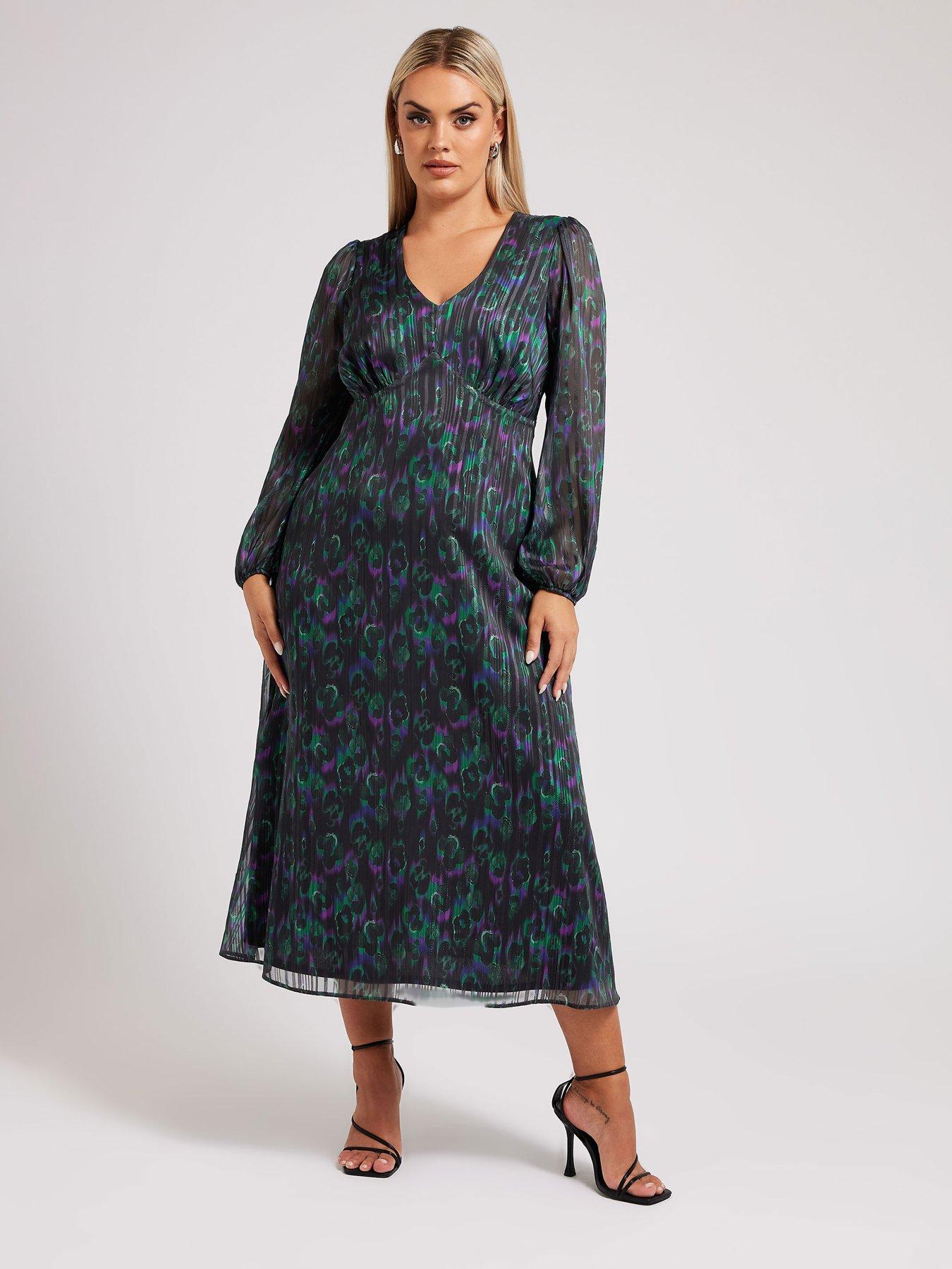 Yours Curve Satin Animal Print Midaxi Dress - Black