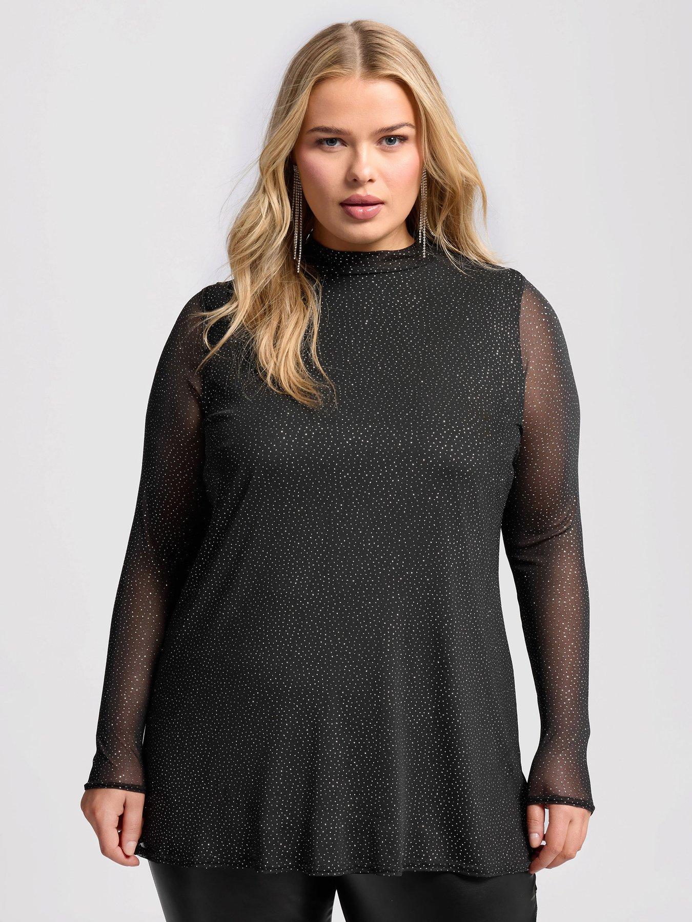 yours-curve-glitter-mesh-top-black