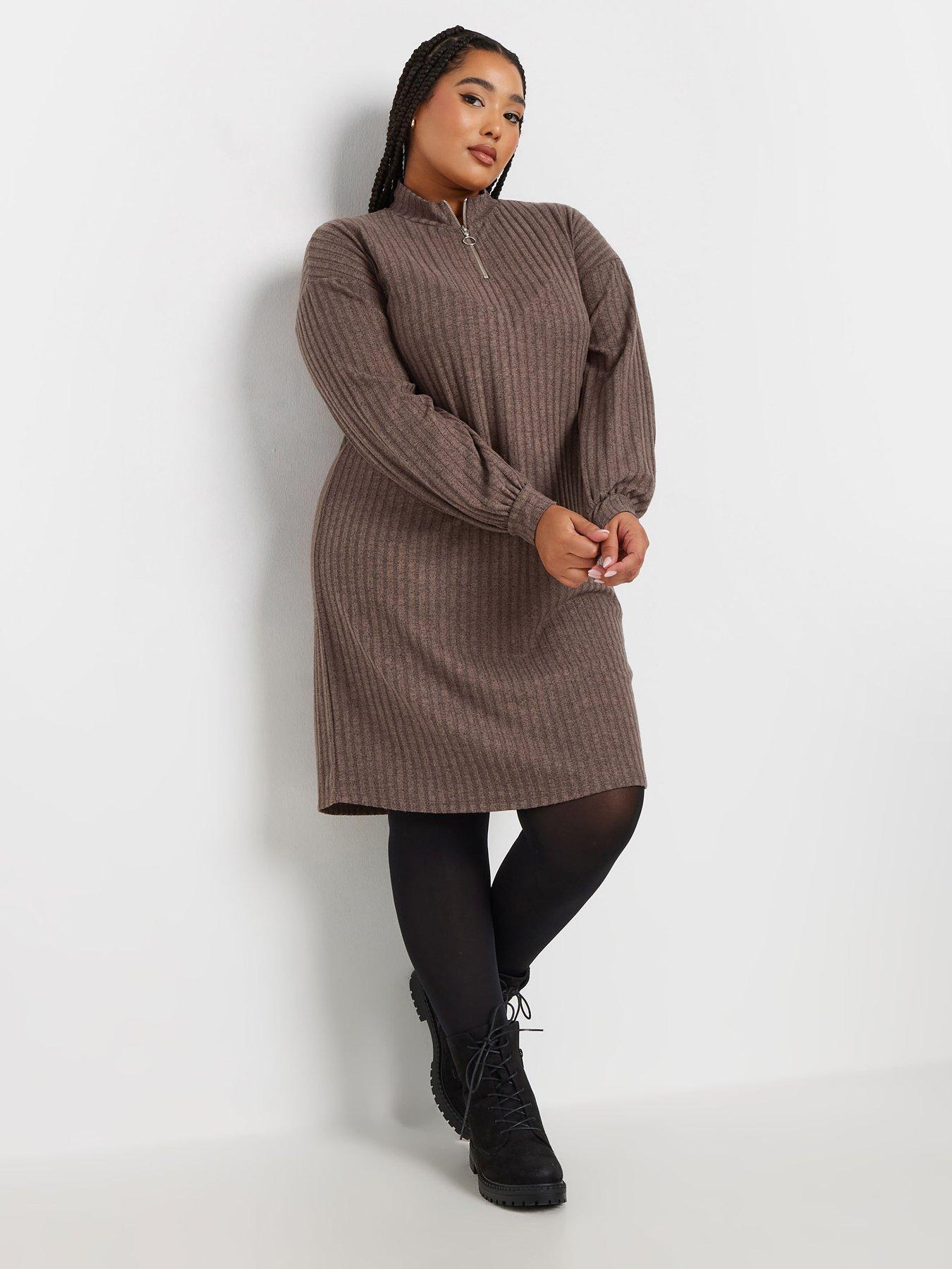 yours-curve-quarter-zip-tunic-brown